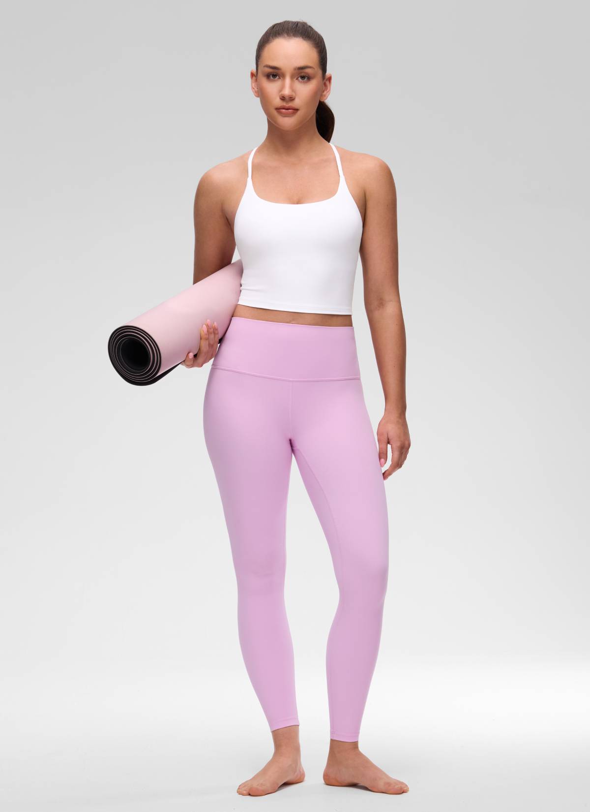 CRZ YOGA Kaos Tanktop Wanita dengan Leher U, Desain Punggung Silang Berputar, dan Bra Terintegrasi, Motif " Butterluxe ", Warna Putih