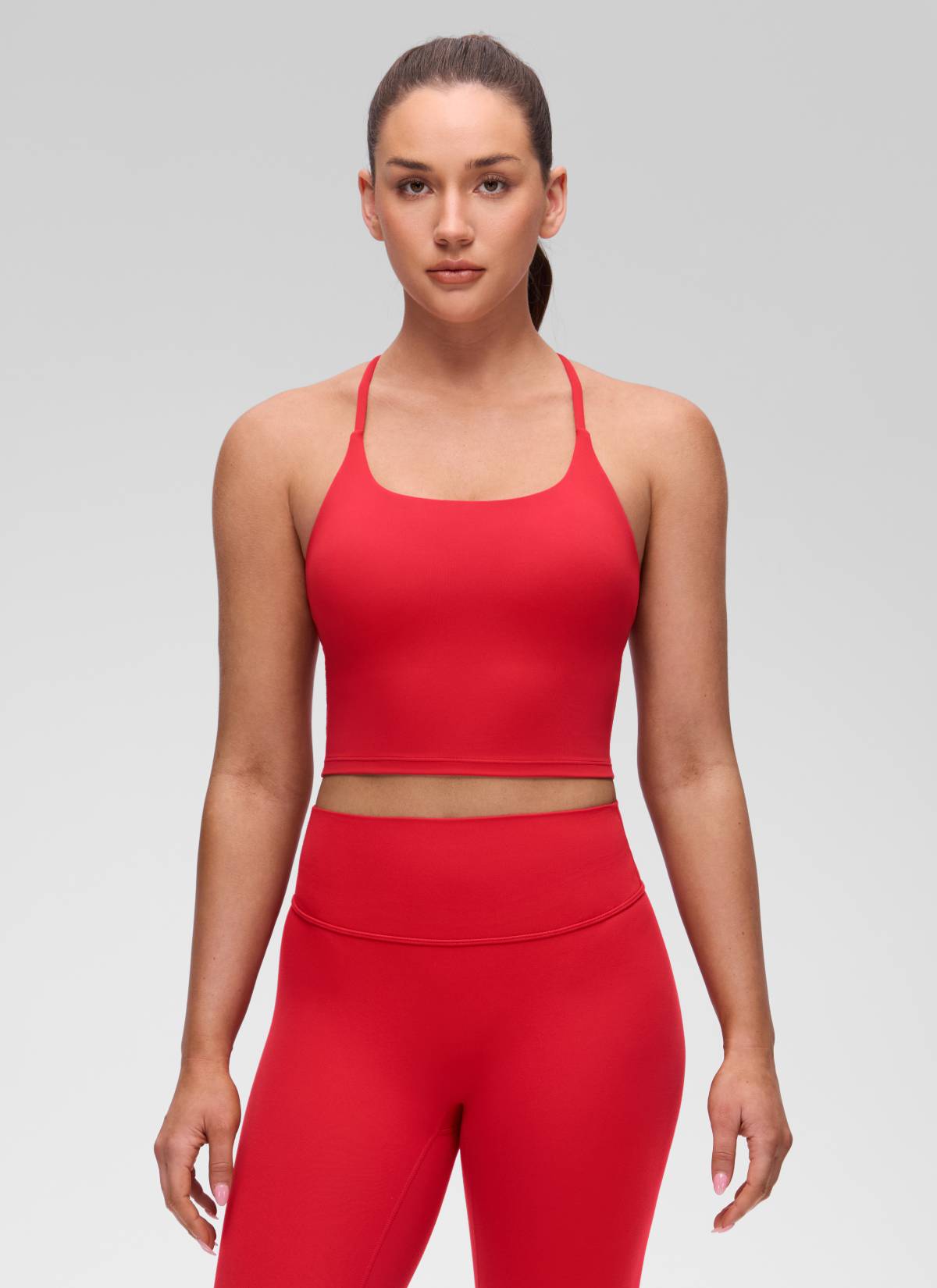CRZ YOGA Kaos Tanktop Wanita dengan Leher U, Desain Punggung Silang Berputar, dan Bra Terintegrasi " Butterluxe " Warna Aurora Red