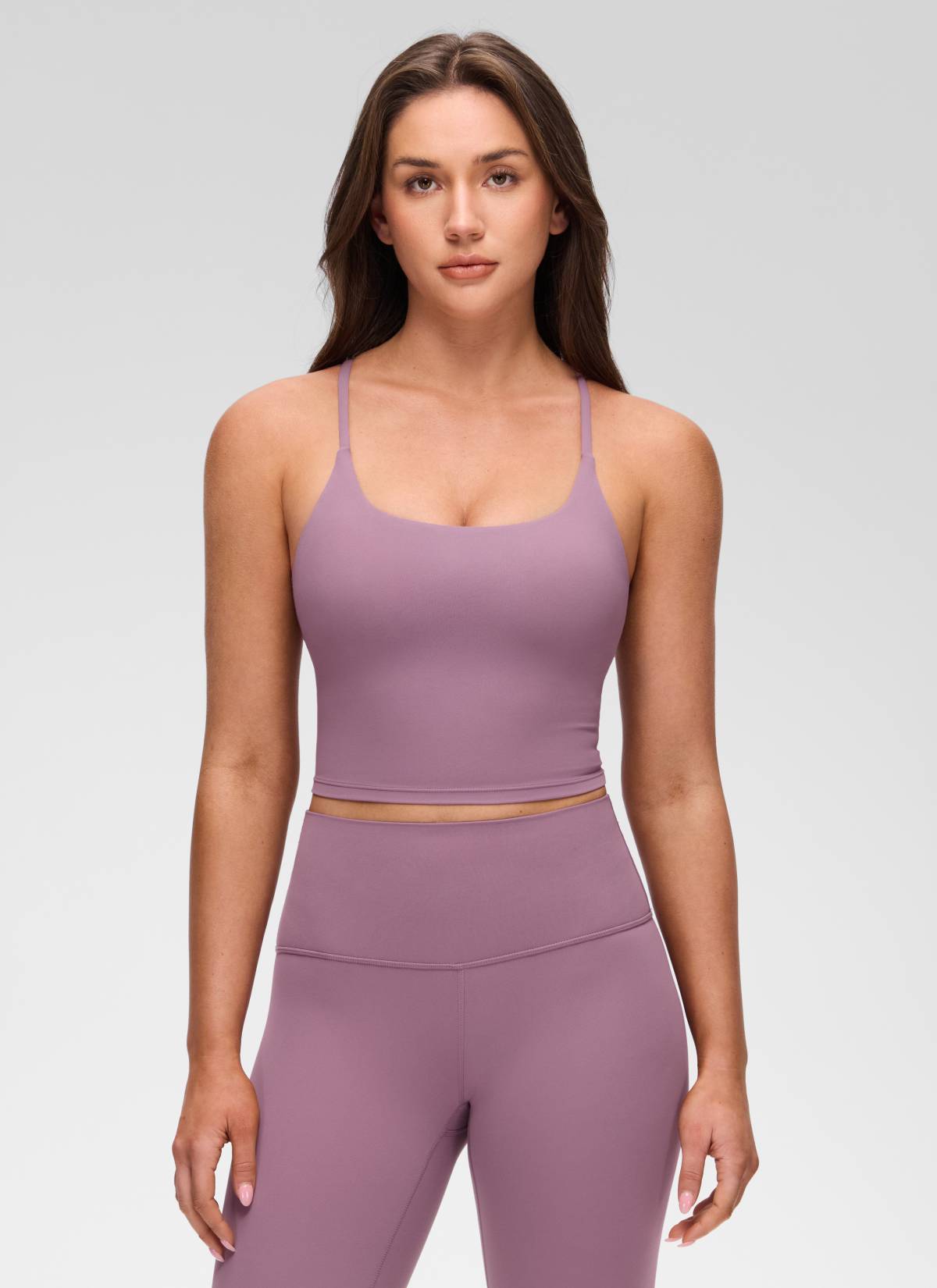Butterluxe CRZ YOGA Tank Top Wanita dengan Leher U, Desain Punggung Silang Berputar, dan Bra Terintegrasi, Warna Lavender Muda