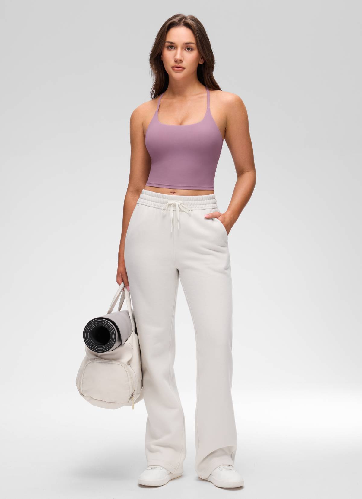 Butterluxe CRZ YOGA Tank Top Wanita dengan Leher U, Desain Punggung Silang Berputar, dan Bra Terintegrasi, Warna Lavender Muda