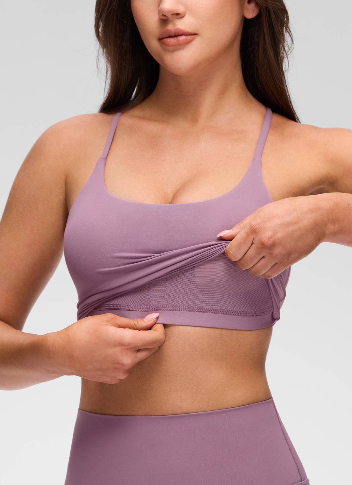 Butterluxe CRZ YOGA Tank Top Wanita dengan Leher U, Desain Punggung Silang Berputar, dan Bra Terintegrasi, Warna Lavender Muda