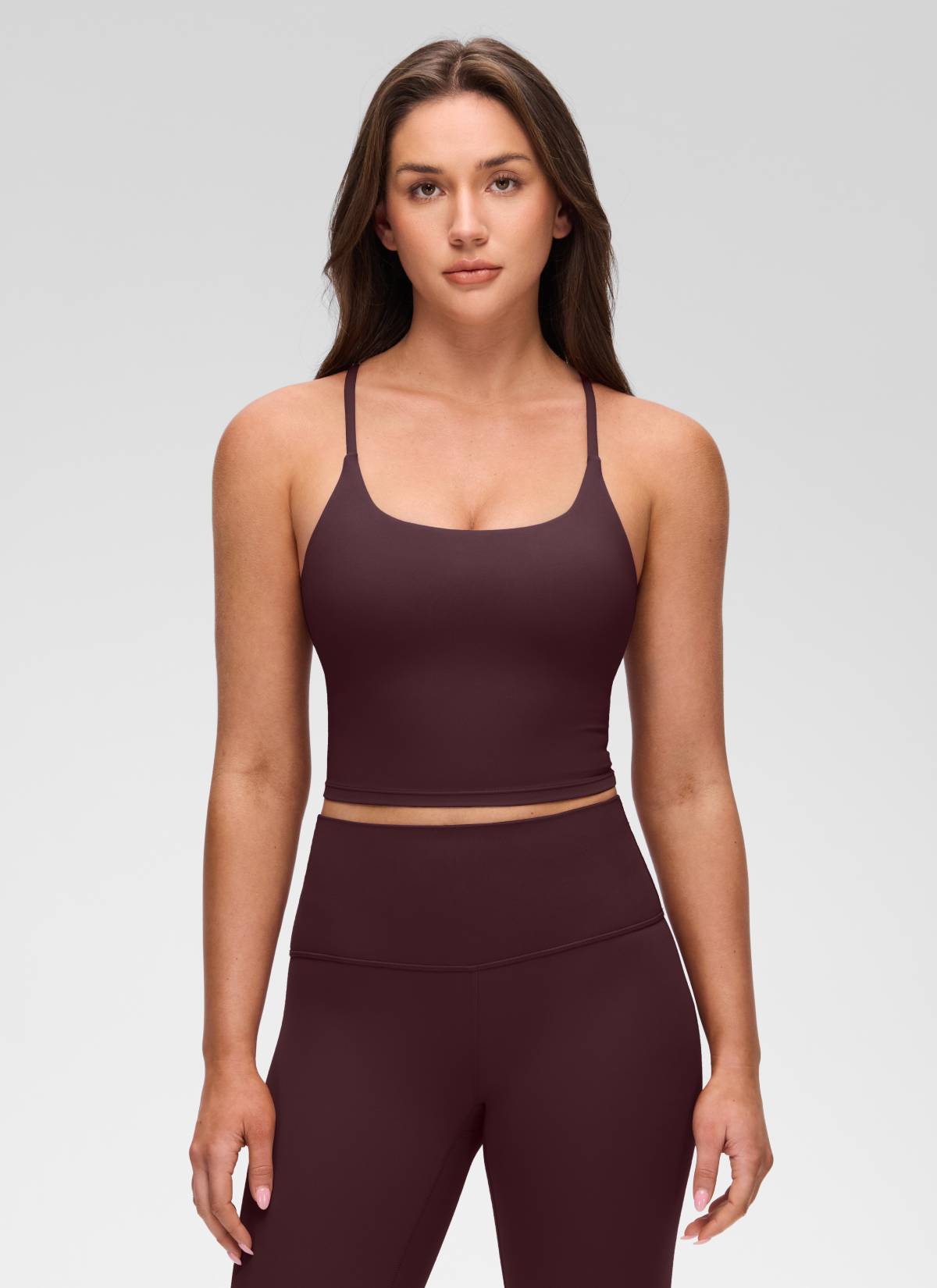 CRZ YOGA Tank Top Wanita dengan Leher U, Desain Punggung Silang Berputar, dan Bra Terintegrasi " Butterluxe " Warna Ripe Plum