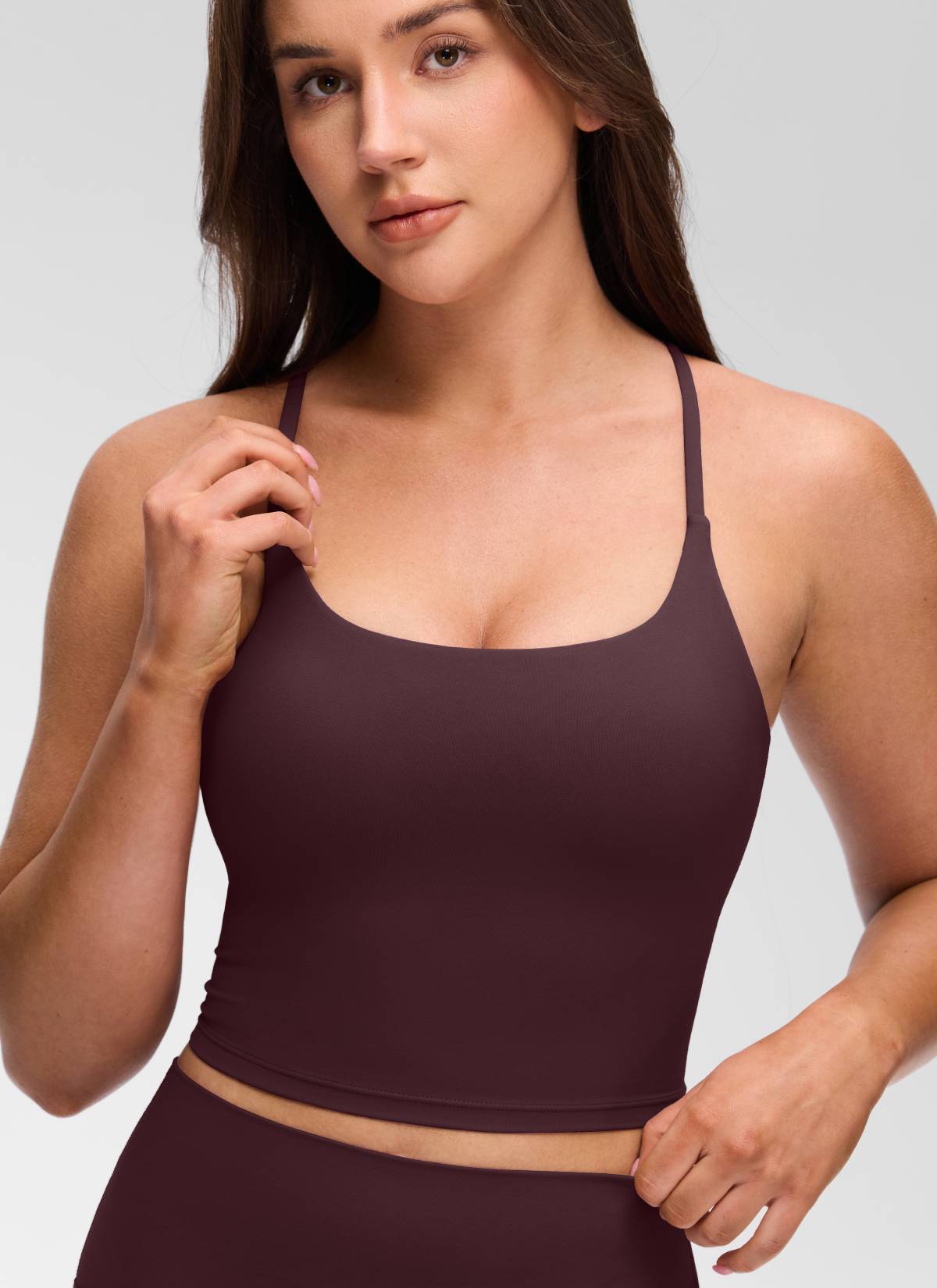CRZ YOGA Tank Top Wanita dengan Leher U, Desain Punggung Silang Berputar, dan Bra Terintegrasi " Butterluxe " Warna Ripe Plum
