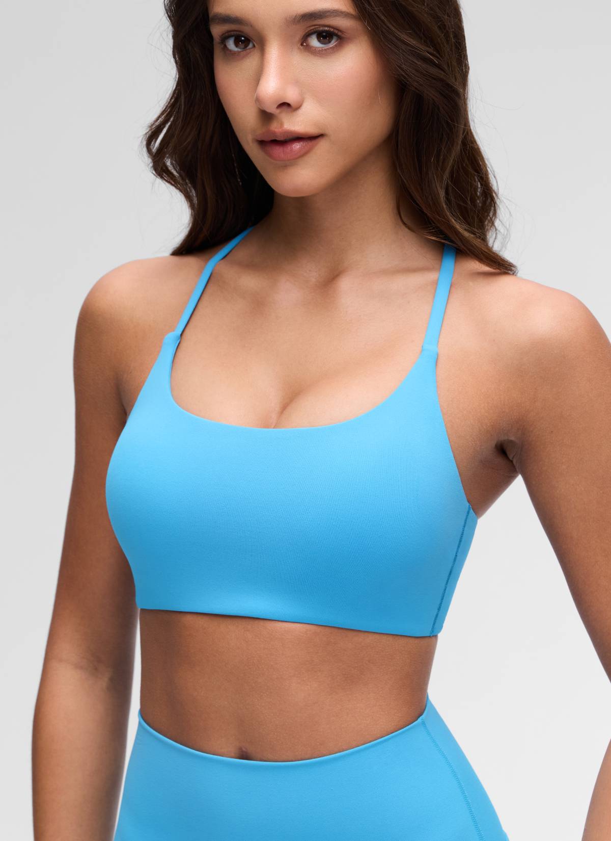 CRZ YOGA Bra Olahraga Yoga Wanita Butterluxe Leher Kotak dengan Detail Silang Punggung Kayak Blue