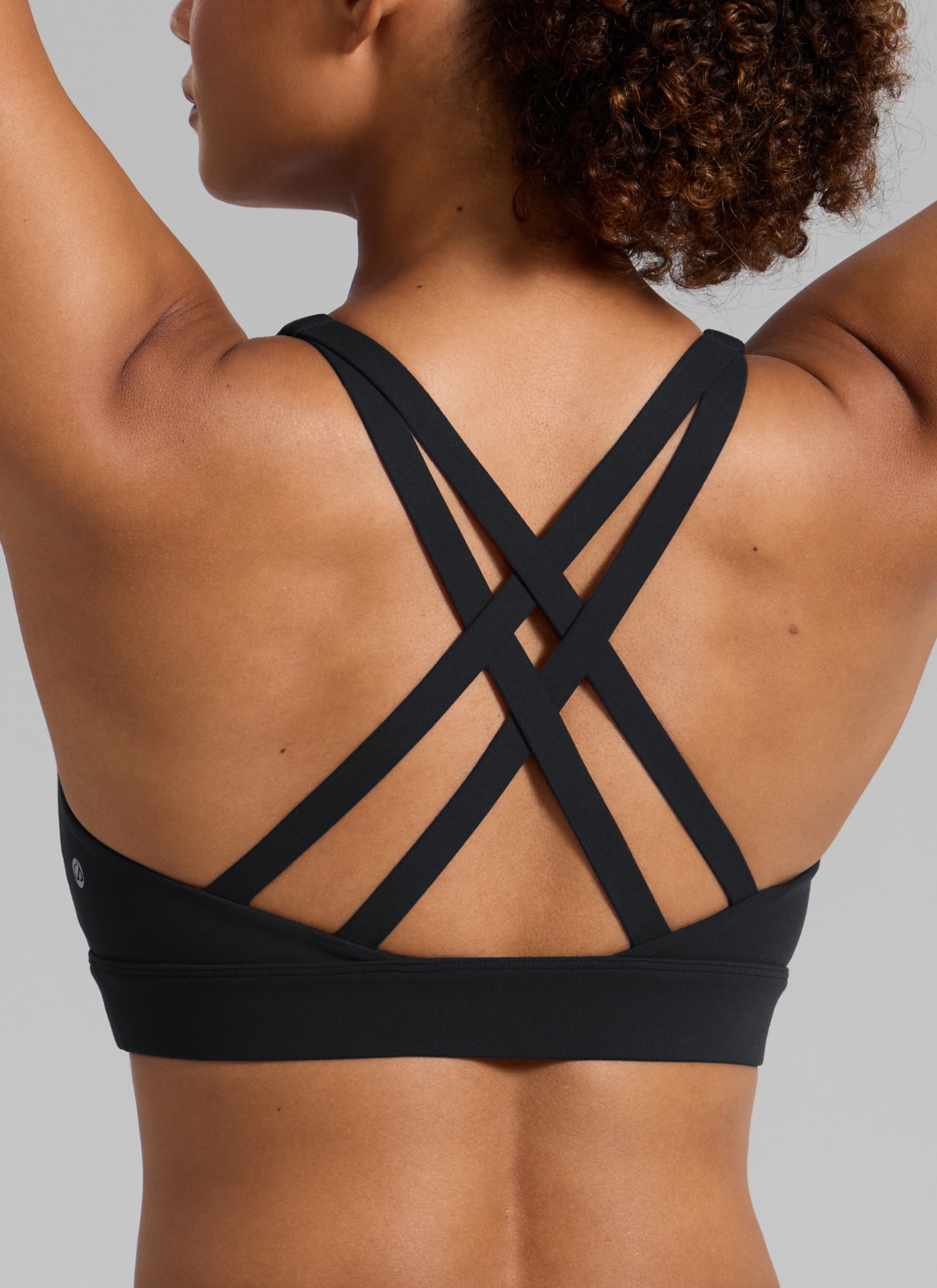 CRZ YOGA Bra Olahraga Wanita Butterlift® untuk Latihan, Leher Bulat, Punggung Silang, Warna Hitam