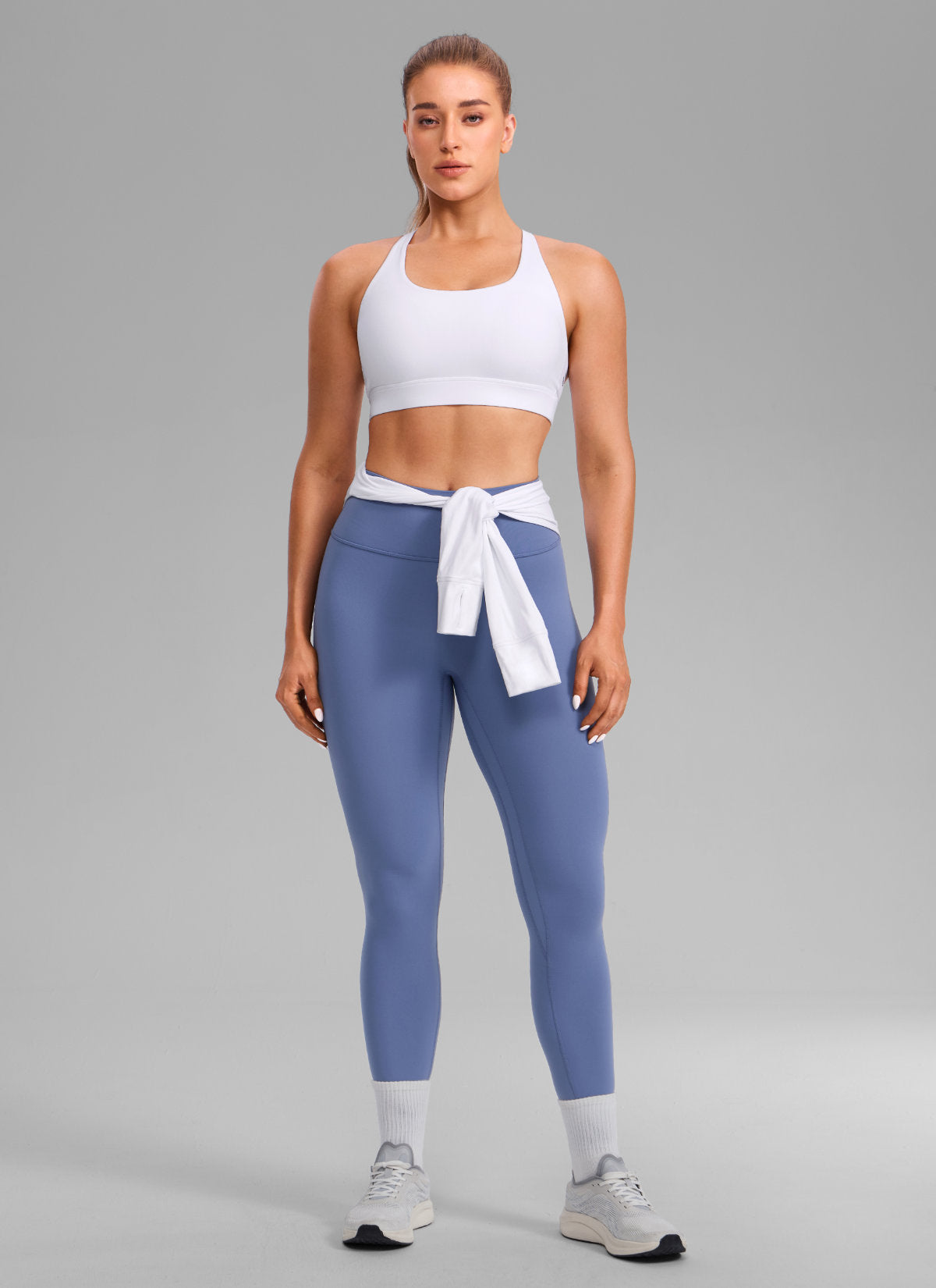 CRZ YOGA Bra Olahraga Wanita Butterlift® untuk Latihan, Leher Bulat, Punggung Silang, Warna Putih