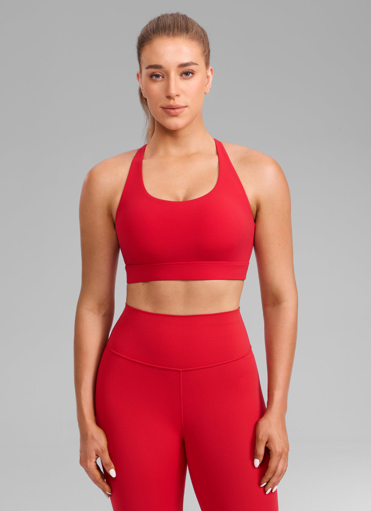 CRZ YOGA Bra Olahraga Wanita Butterlift® dengan Leher Bulat dan Punggung Silang untuk Latihan, Warna Aurora Red
