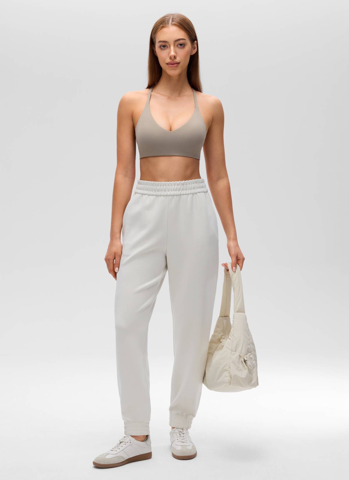 CRZ YOGA Bra Olahraga Butterluxe Wanita Leher V Punggung Racerback Tali Tipis Warna Warm Ash Grey