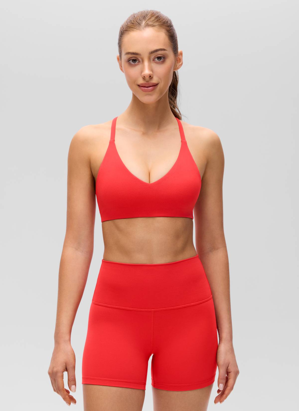 CRZ YOGA Bra Olahraga Tali Tipis Model Silang Belakang Leher V Butterluxe Wanita Merah Tua