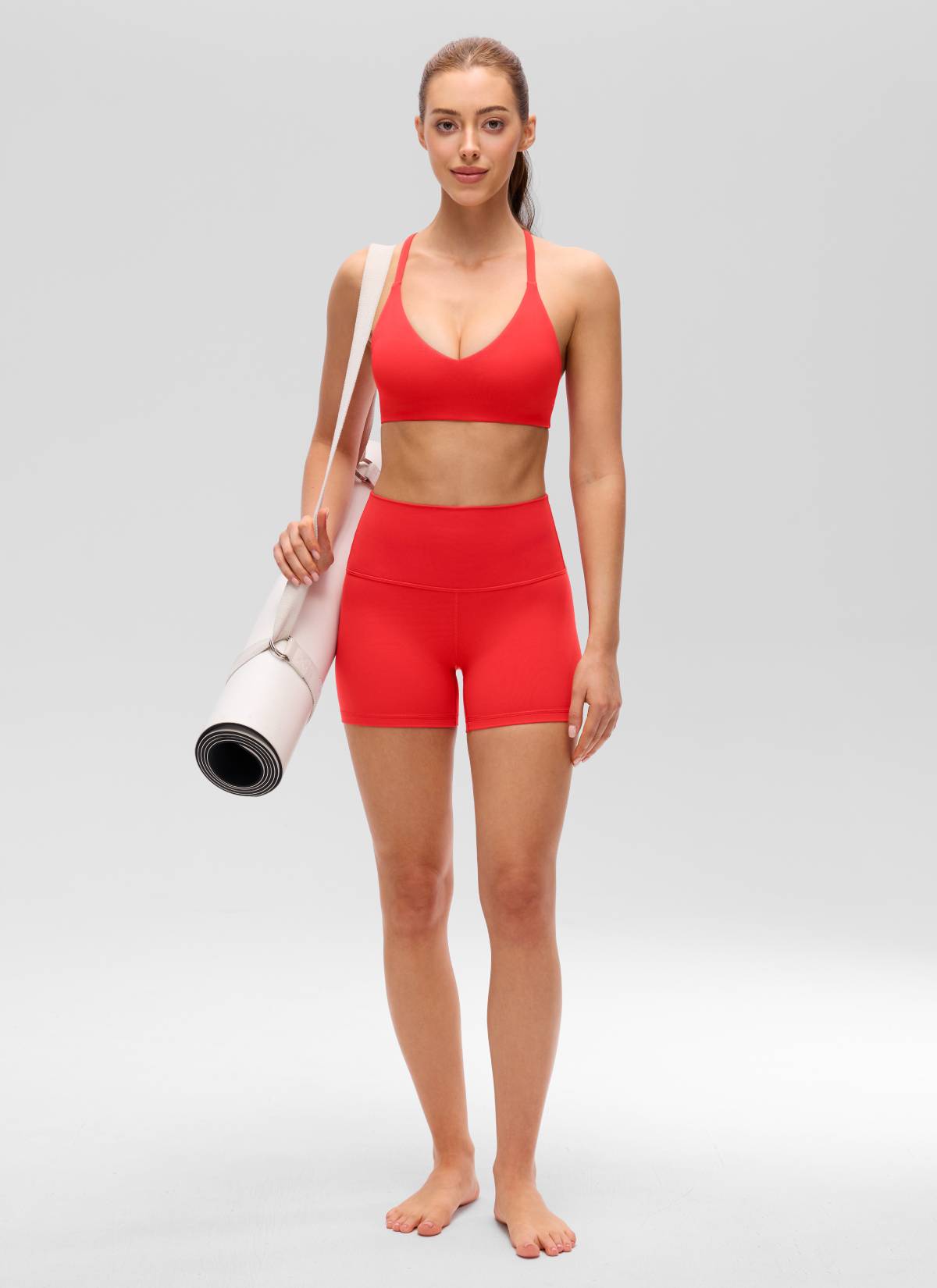 CRZ YOGA Bra Olahraga Tali Tipis Model Silang Belakang Leher V Butterluxe Wanita Merah Tua