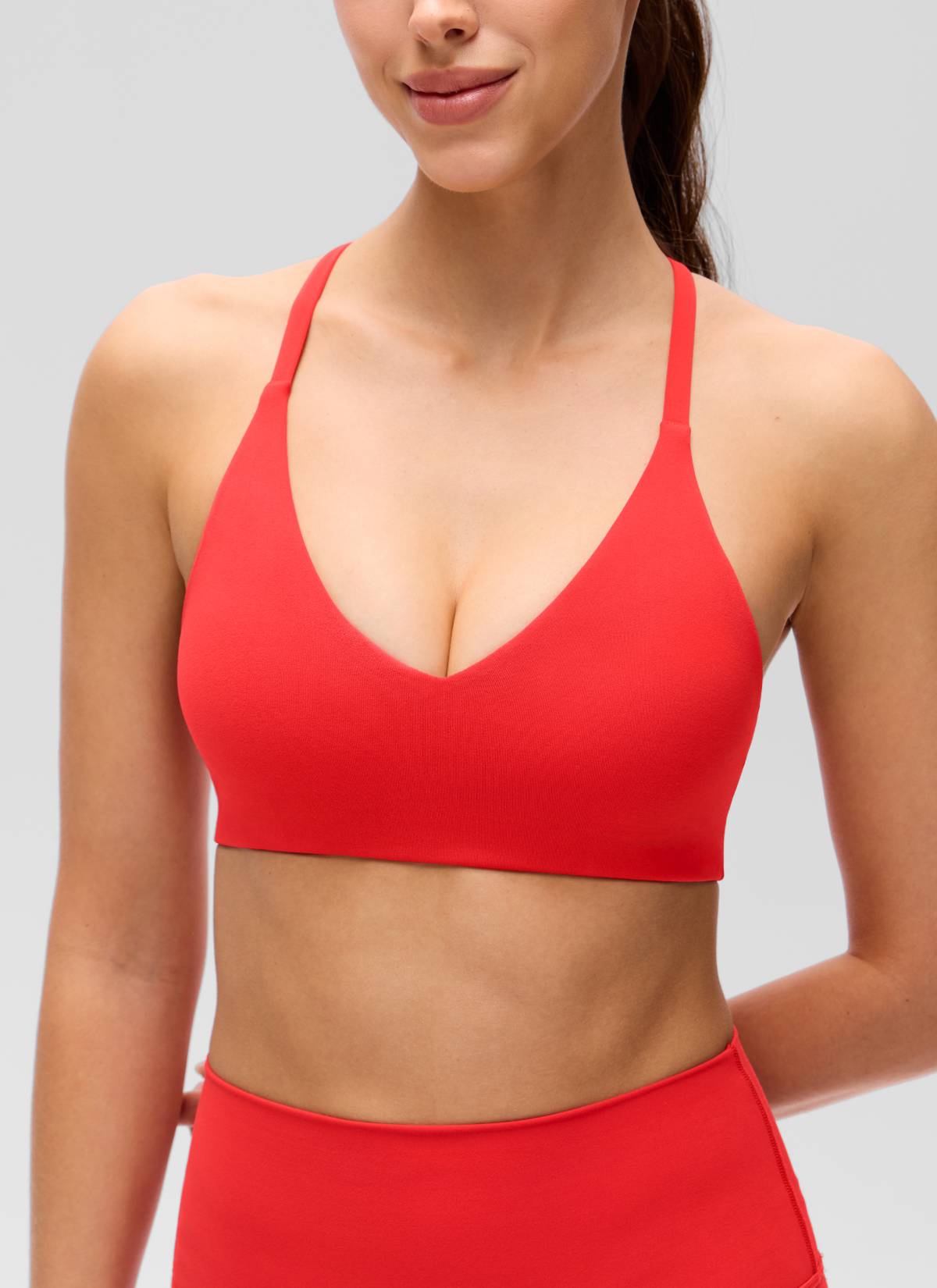 CRZ YOGA Bra Olahraga Tali Tipis Model Silang Belakang Leher V Butterluxe Wanita Merah Tua