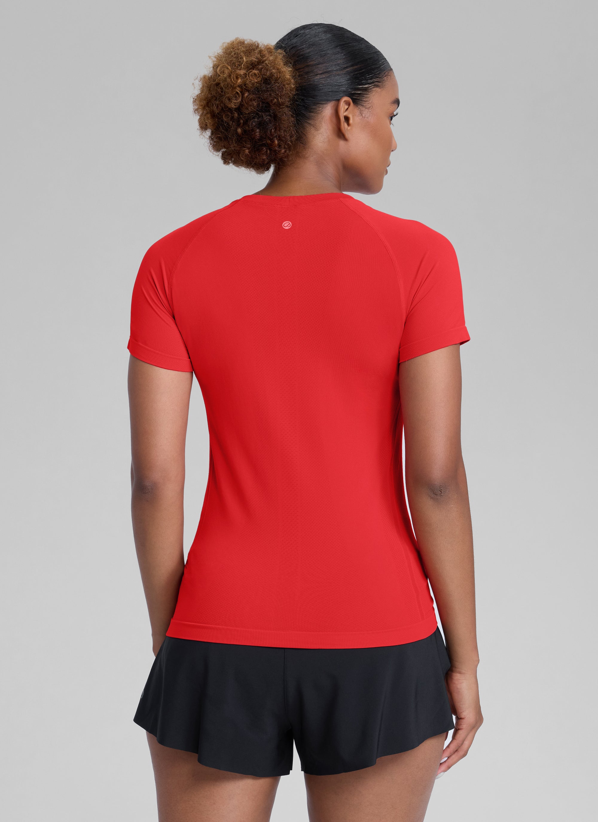 CRZ YOGA Kaos Lari Wanita Model Klasik Seamless , Lengan Pendek, Warna Merah Tua
