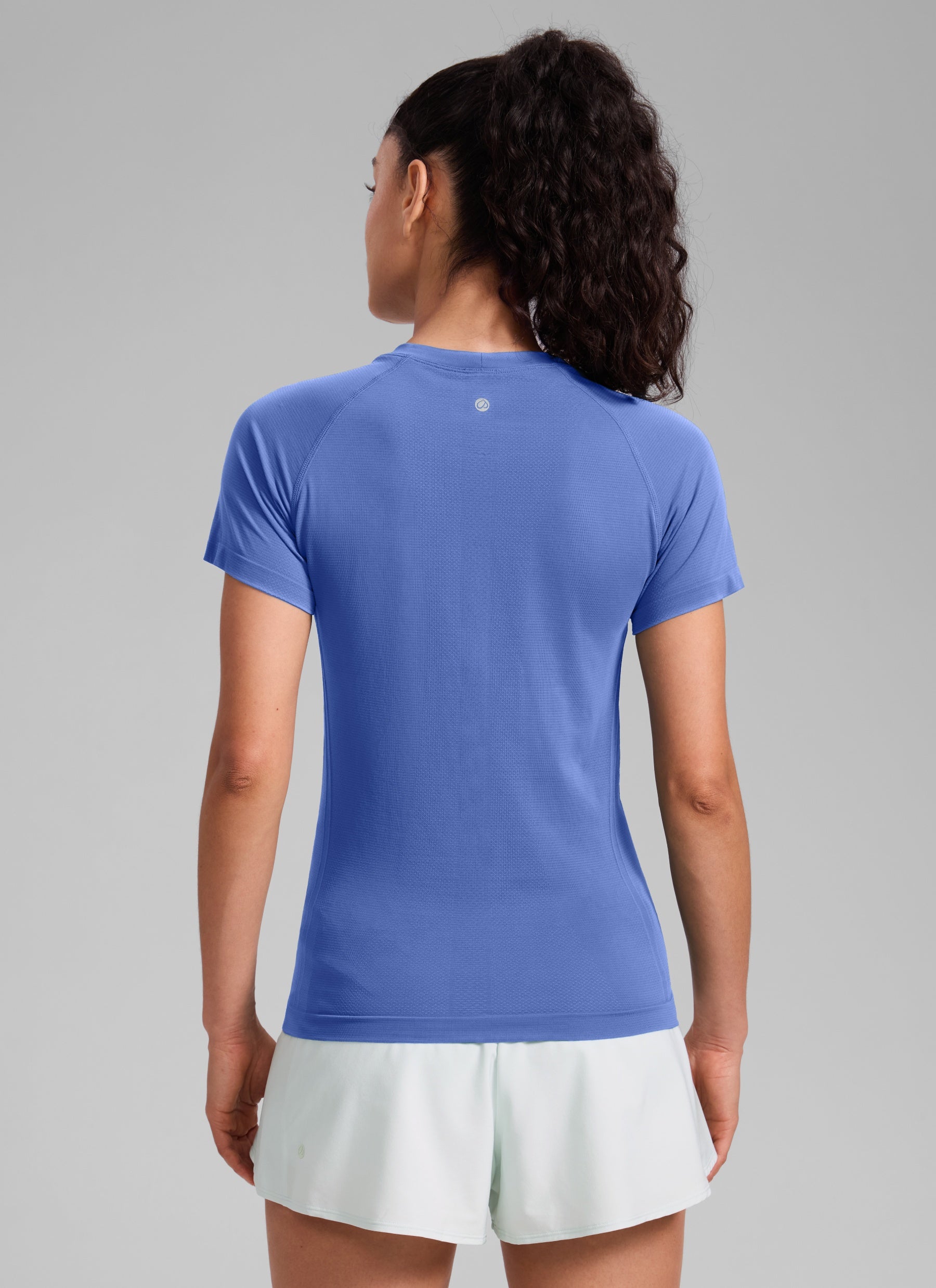 CRZ YOGA Kaos Lari Wanita Model Klasik Seamless , Lengan Pendek, Warna Wild Indigo