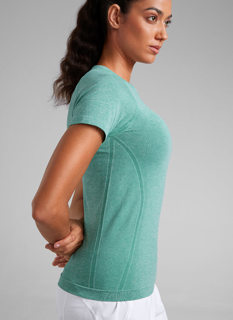 CRZ YOGA Kaos Lari Wanita Model Klasik Seamless , Lengan Pendek, Warna Cascadia Green