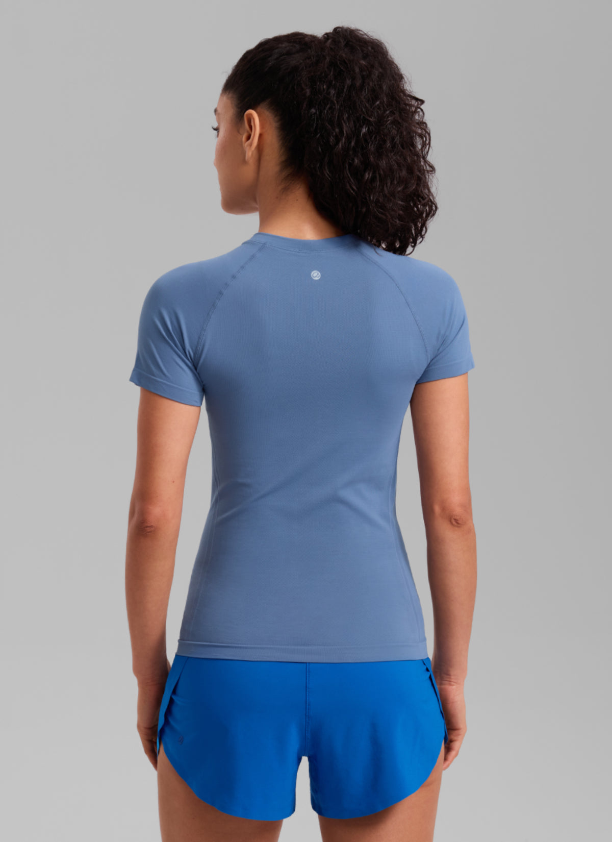 CRZ YOGA Kaos Lari Wanita Model Klasik Seamless , Lengan Pendek, Warna Oasis Blue