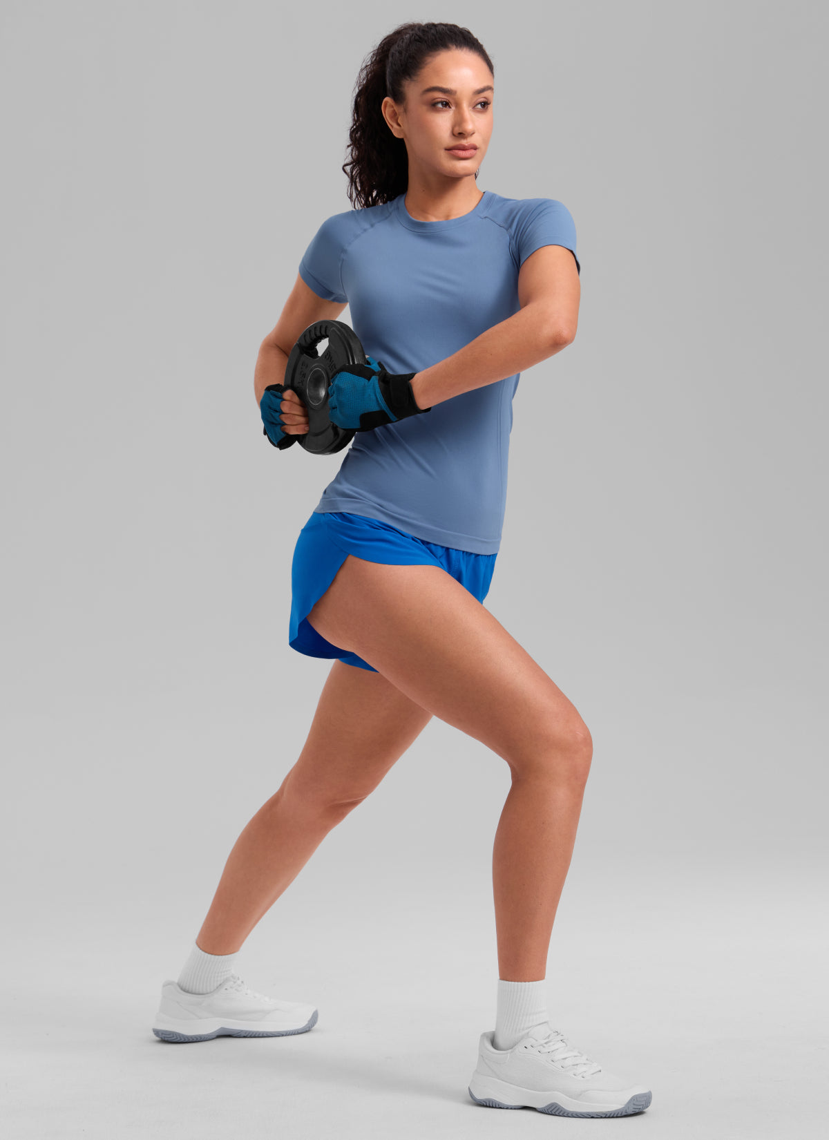 CRZ YOGA Kaos Lari Wanita Model Klasik Seamless , Lengan Pendek, Warna Oasis Blue