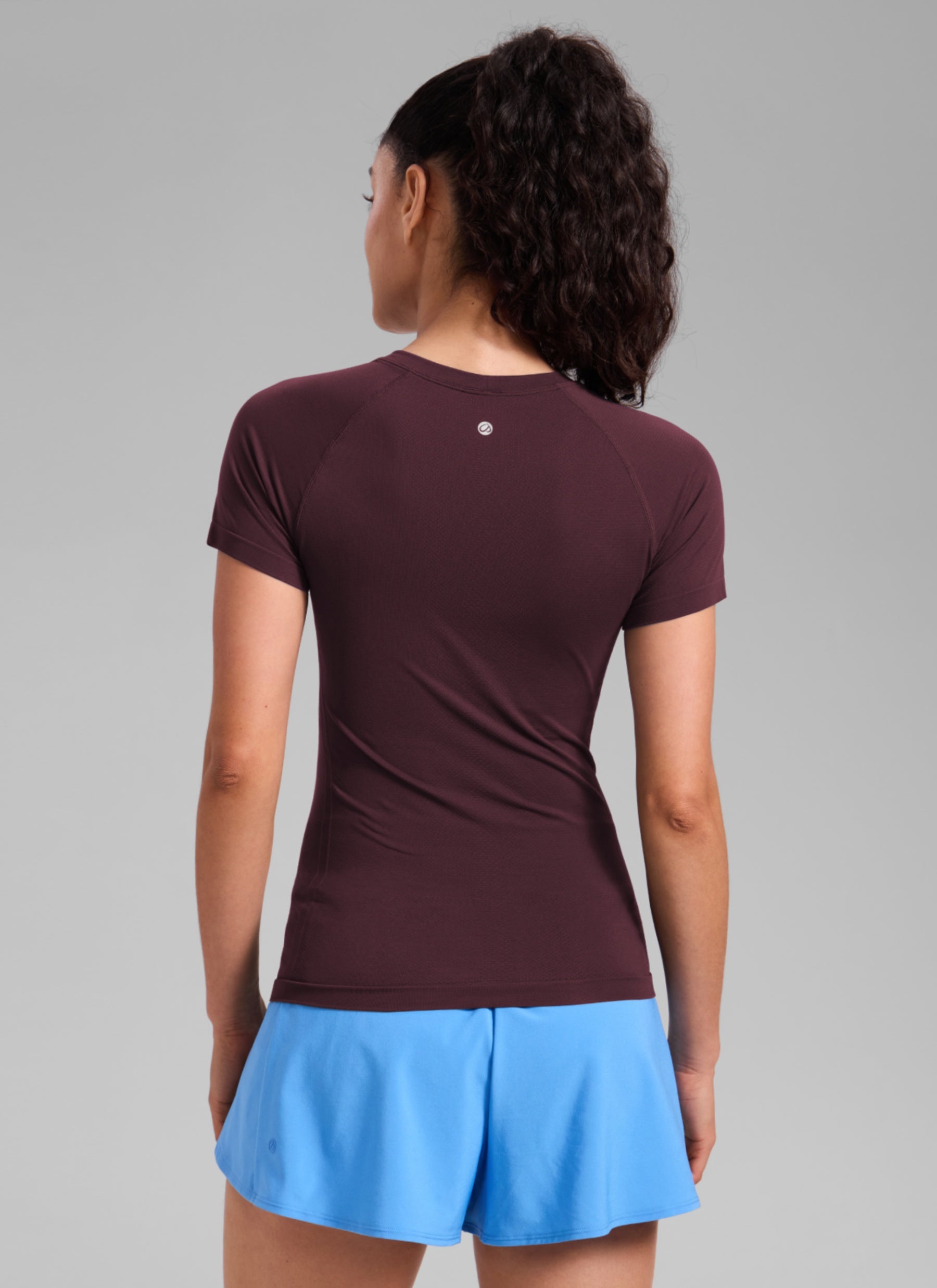 CRZ YOGA Kaos Lari Wanita Model Klasik Seamless , Lengan Pendek, Warna Ripe Plum