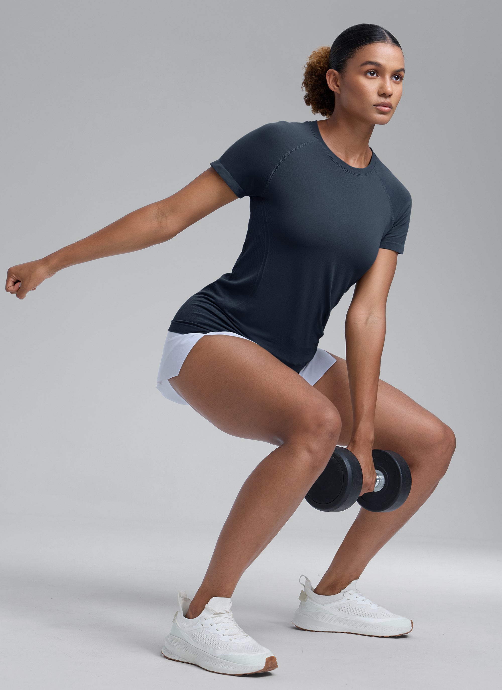 CRZ YOGA Kaos Lari Wanita Model Klasik Seamless , Lengan Pendek, Warna Twilight Blue