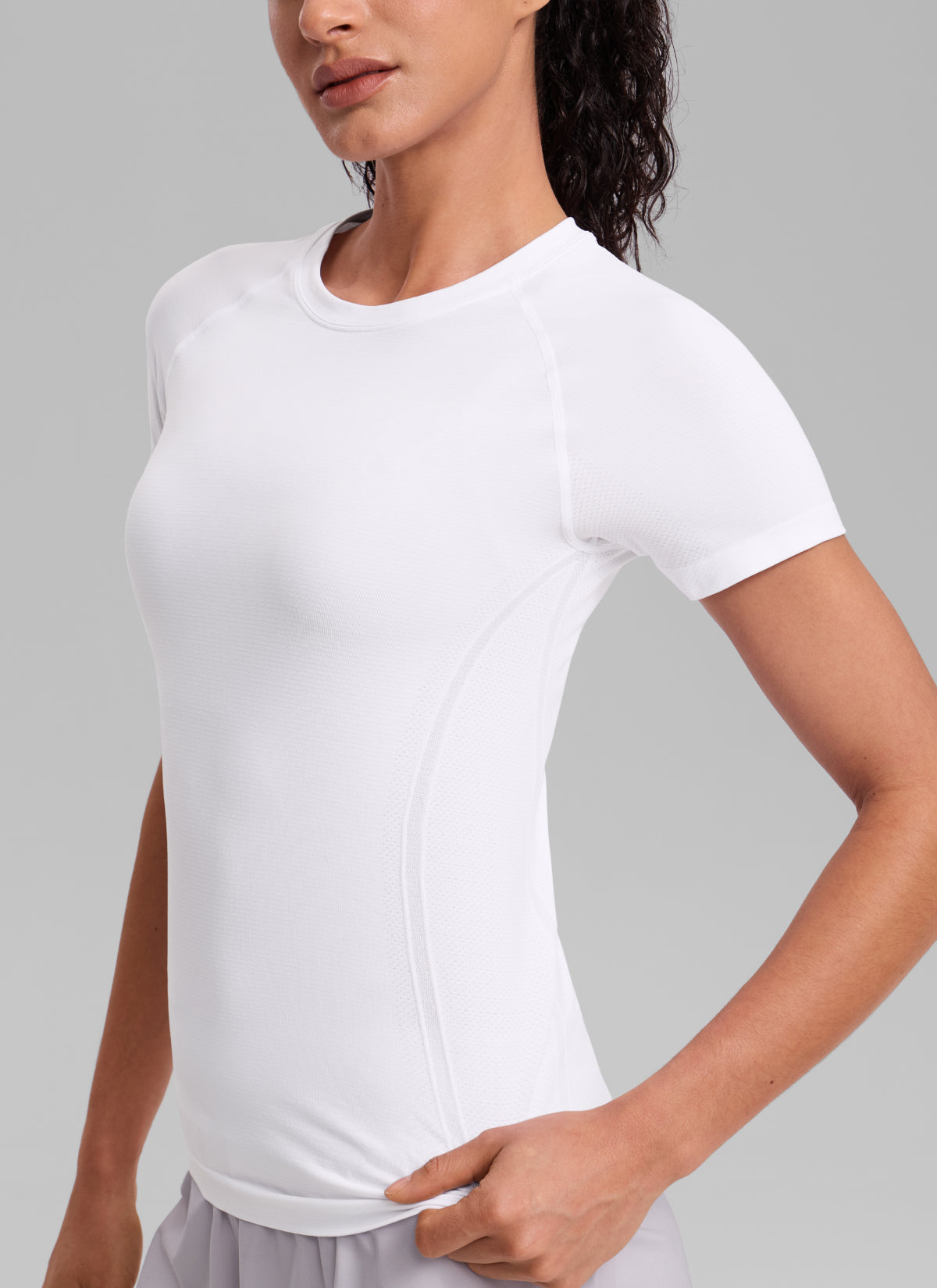 CRZ YOGA Kaos Lari Wanita Model Klasik " Seamless " Lengan Pendek Warna Putih