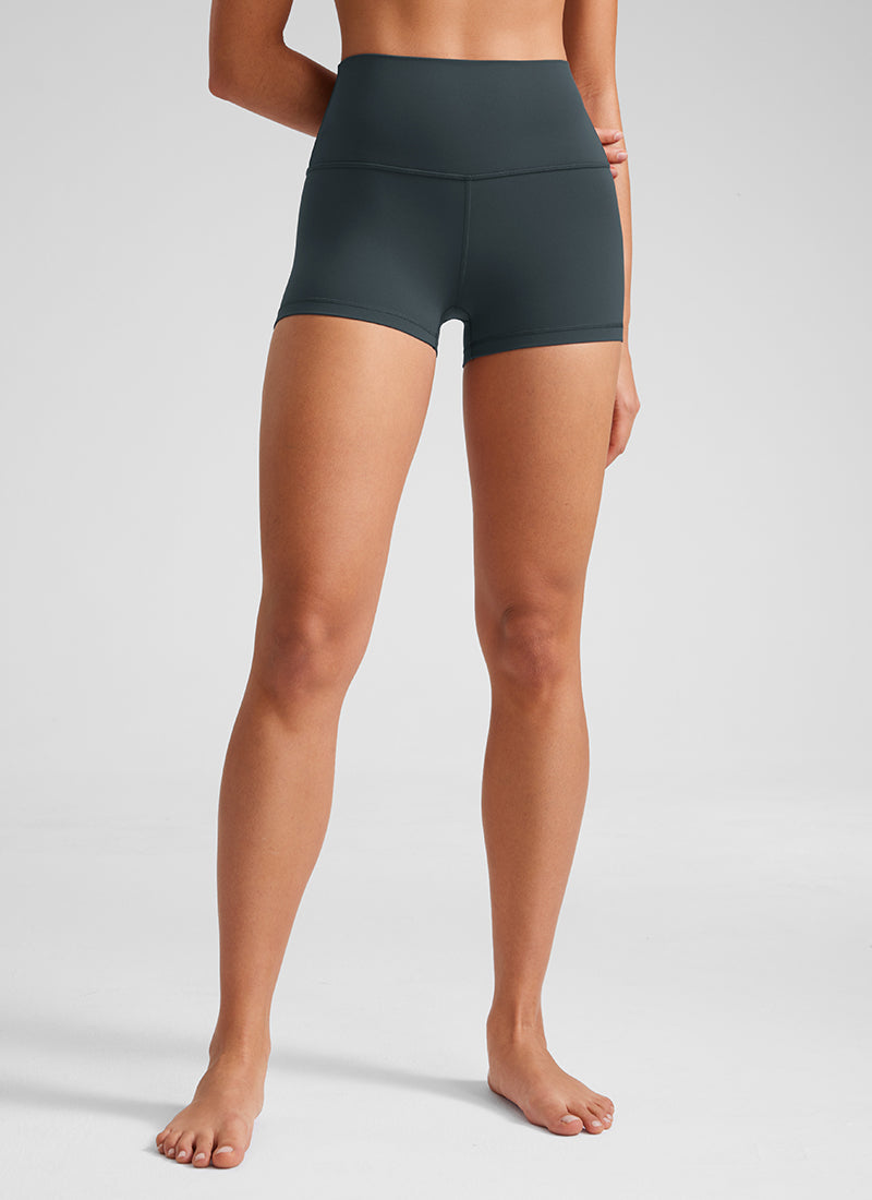CRZ YOGA Women's Yoga High Rise Booty Butterluxe Biker Shorts 2.5'' Dark Green