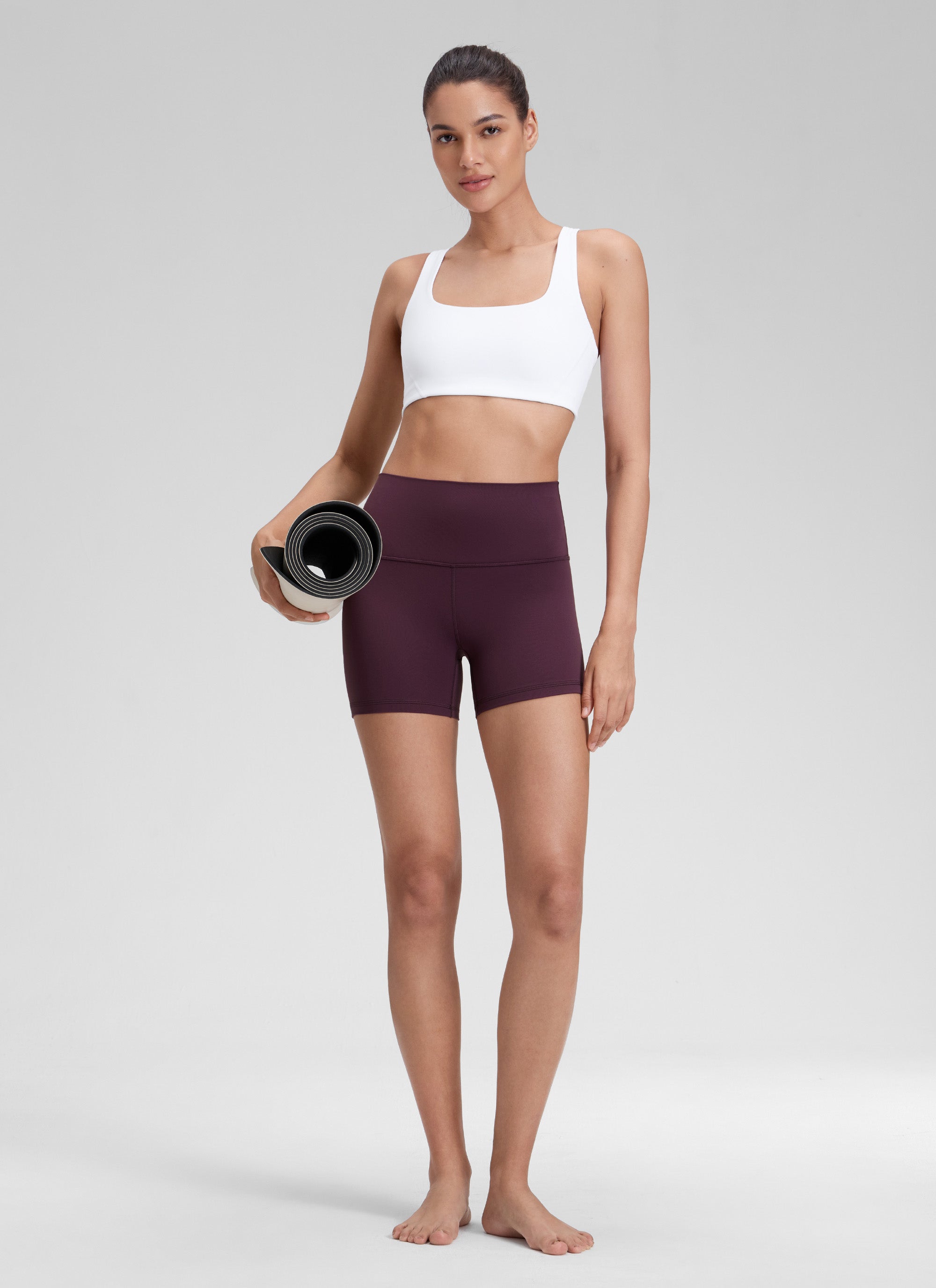 CRZ YOGA Celana Pendek Biker Yoga Wanita dengan Pinggang Tinggi, Celana Pendek " Butterluxe " 4'' Warna Ungu Tua