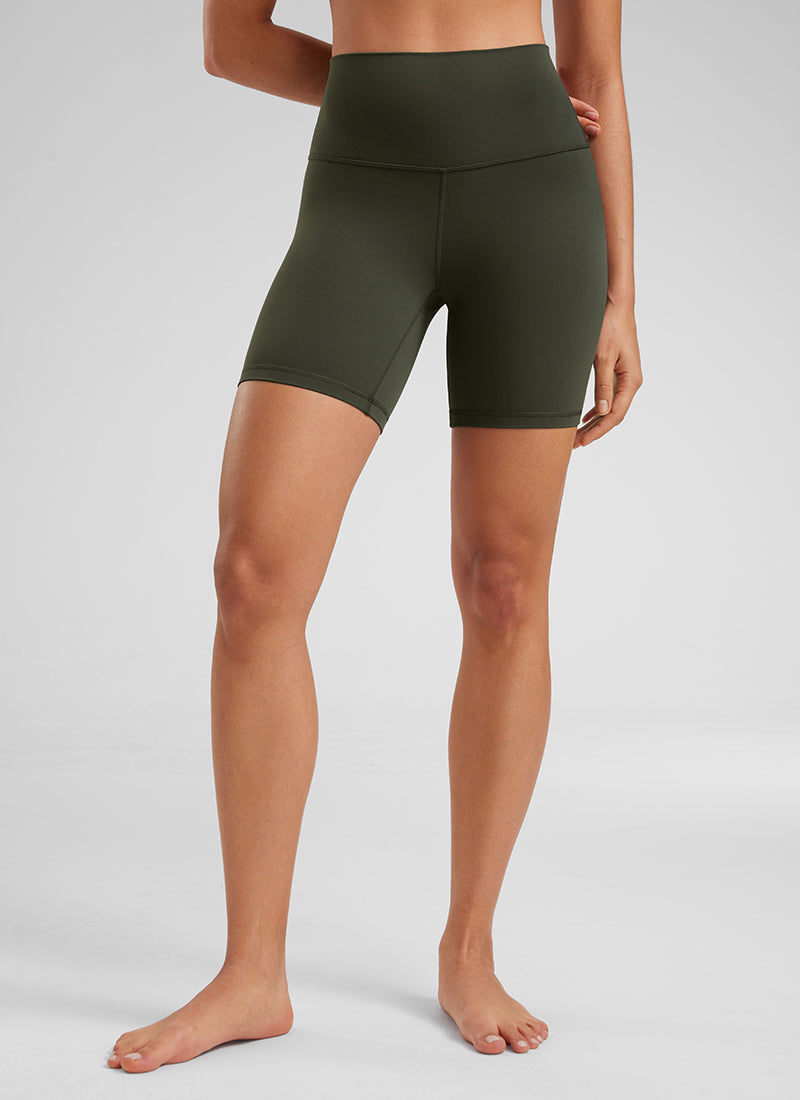 CRZ YOGA Celana Pendek Biker Yoga Wanita dengan Pinggang Tinggi, Celana Pendek " Butterluxe " 6'' Warna Hijau Zaitun