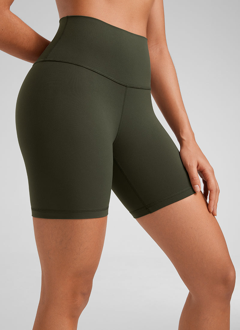 CRZ YOGA Celana Pendek Biker Yoga Wanita dengan Pinggang Tinggi, Celana Pendek " Butterluxe " 6'' Warna Hijau Zaitun