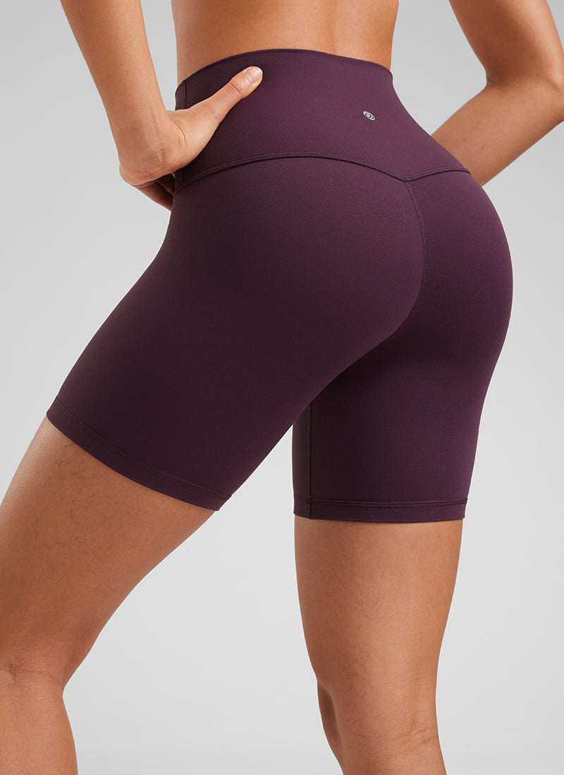 CRZ YOGA Celana Pendek Biker Yoga Wanita dengan Pinggang Tinggi, Celana Pendek " Butterluxe " 6'' Warna Ungu Tua