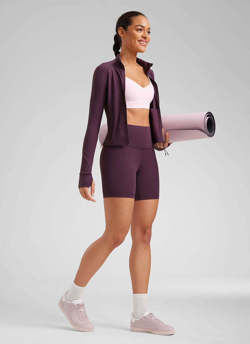 CRZ YOGA Celana Pendek Biker Yoga Wanita dengan Pinggang Tinggi, Celana Pendek " Butterluxe " 6'' Warna Ungu Tua