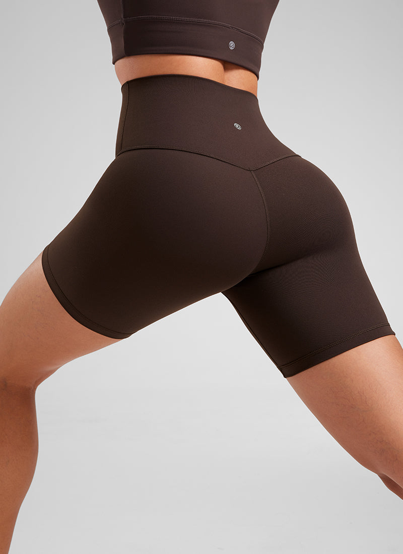CRZ YOGA Celana Pendek Biker Yoga Wanita dengan Pinggang Tinggi, Celana Pendek " Butterluxe " 6 inci, Warna Hot Fudge Brown