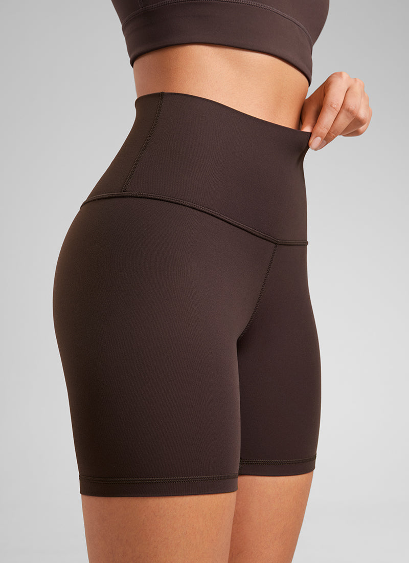 CRZ YOGA Celana Pendek Biker Yoga Wanita dengan Pinggang Tinggi, Celana Pendek " Butterluxe " 6 inci, Warna Hot Fudge Brown