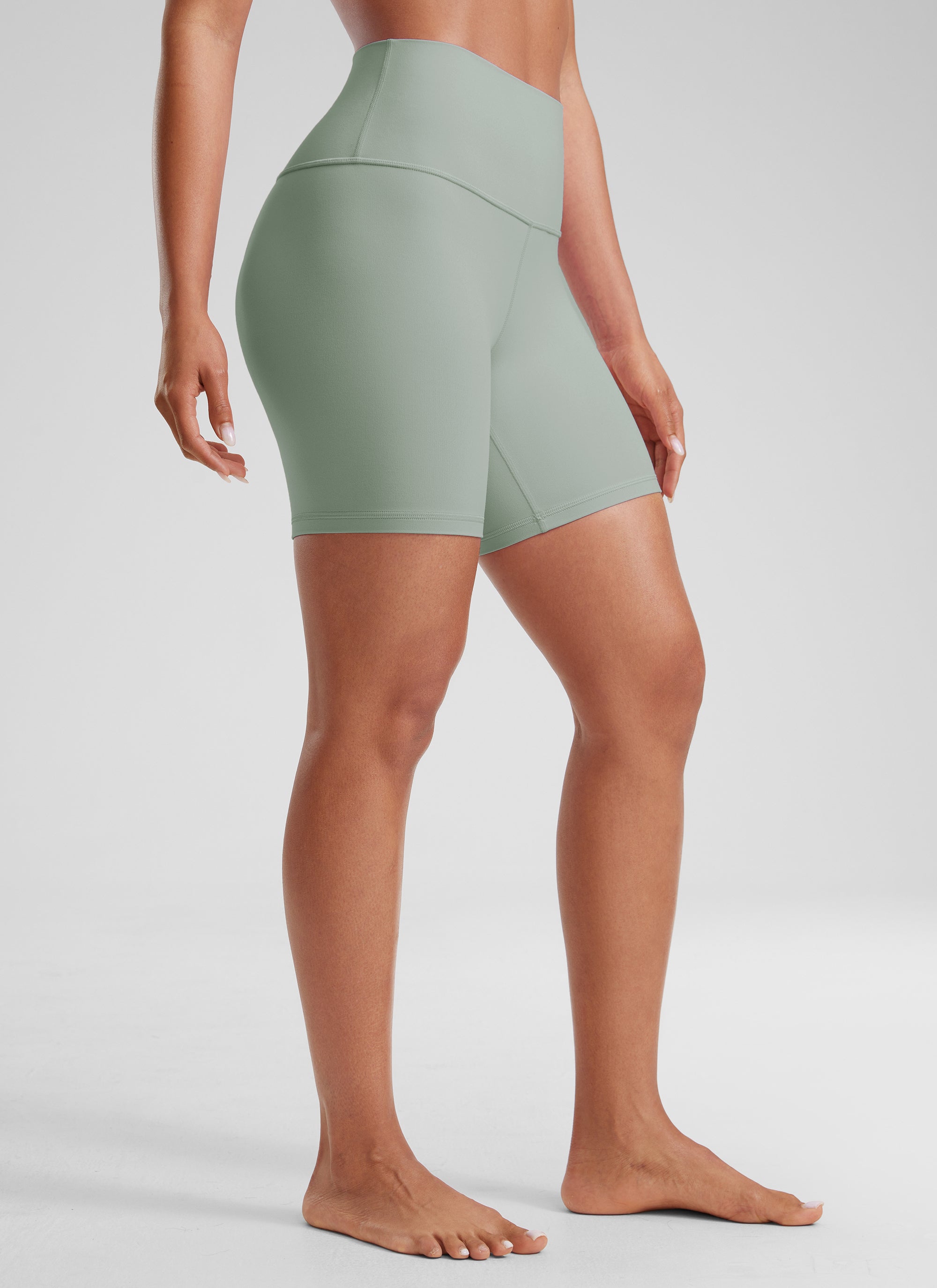 CRZ YOGA Celana Pendek Yoga Wanita Model Biker dengan Pinggang Tinggi, Celana Pendek " Butterluxe " 6'' Hijau Palm Court