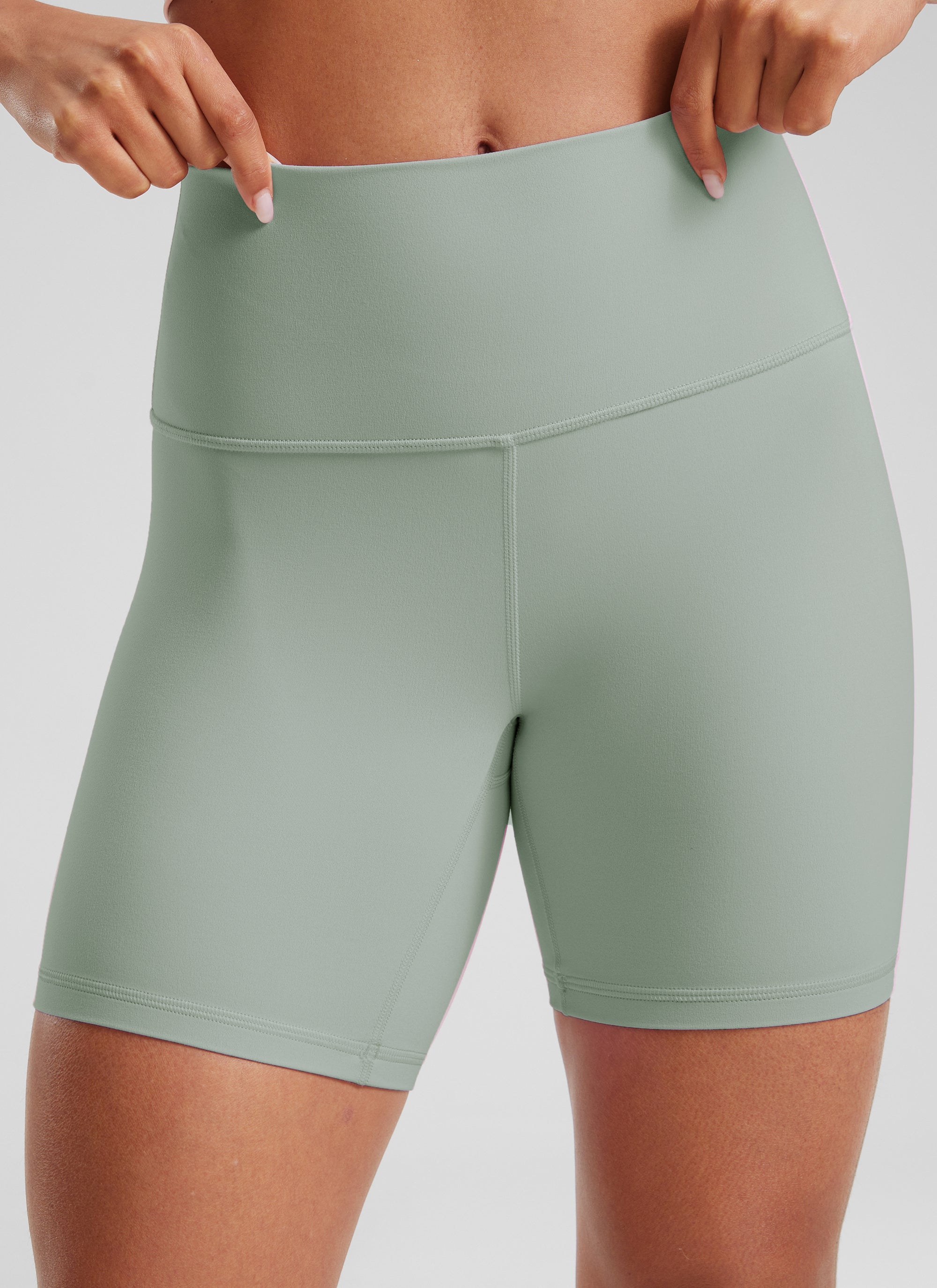 CRZ YOGA Celana Pendek Yoga Wanita Model Biker dengan Pinggang Tinggi, Celana Pendek " Butterluxe " 6'' Hijau Palm Court