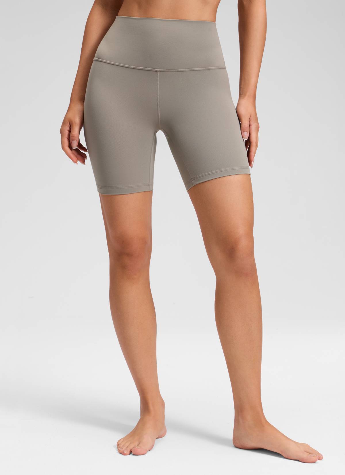 CRZ YOGA Celana Pendek Biker Yoga Wanita dengan Pinggang Tinggi, Celana Pendek " Butterluxe " 6 inci, Warna Abu-abu Hangat