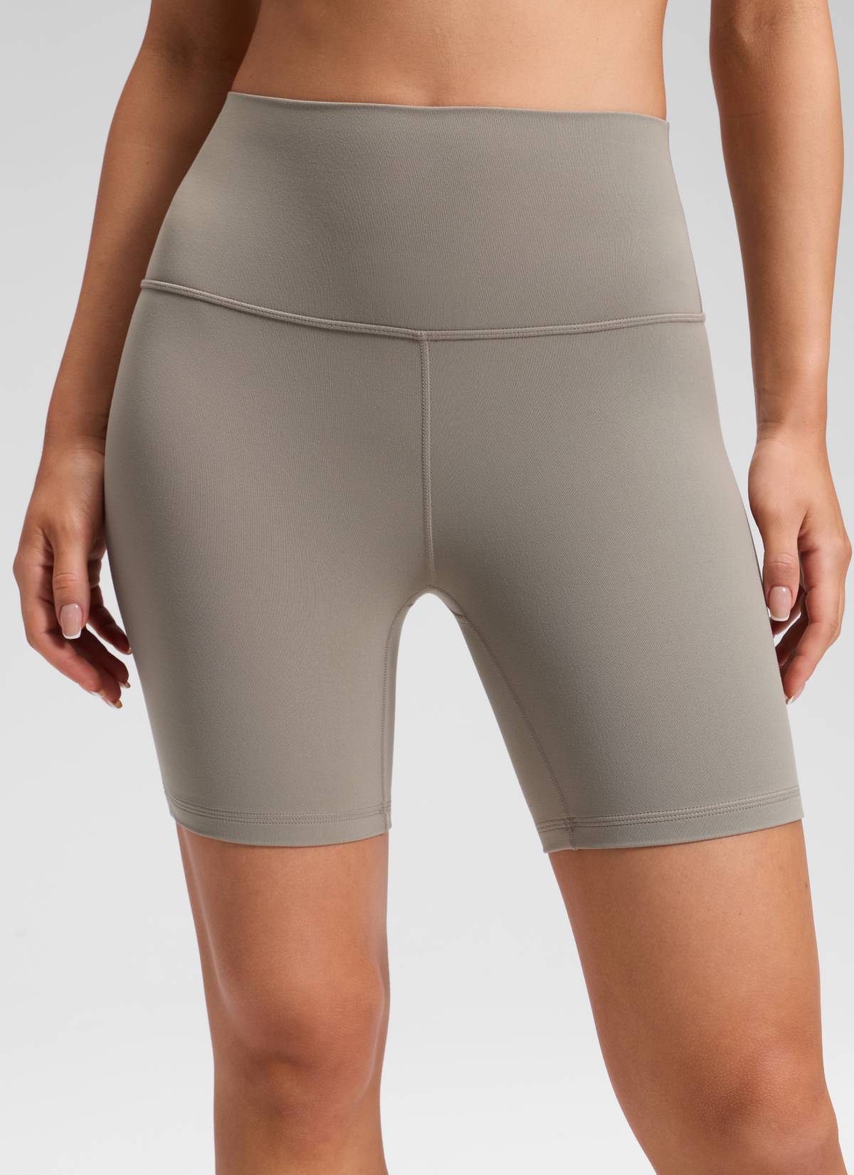 CRZ YOGA Celana Pendek Biker Yoga Wanita dengan Pinggang Tinggi, Celana Pendek " Butterluxe " 6 inci, Warna Abu-abu Hangat