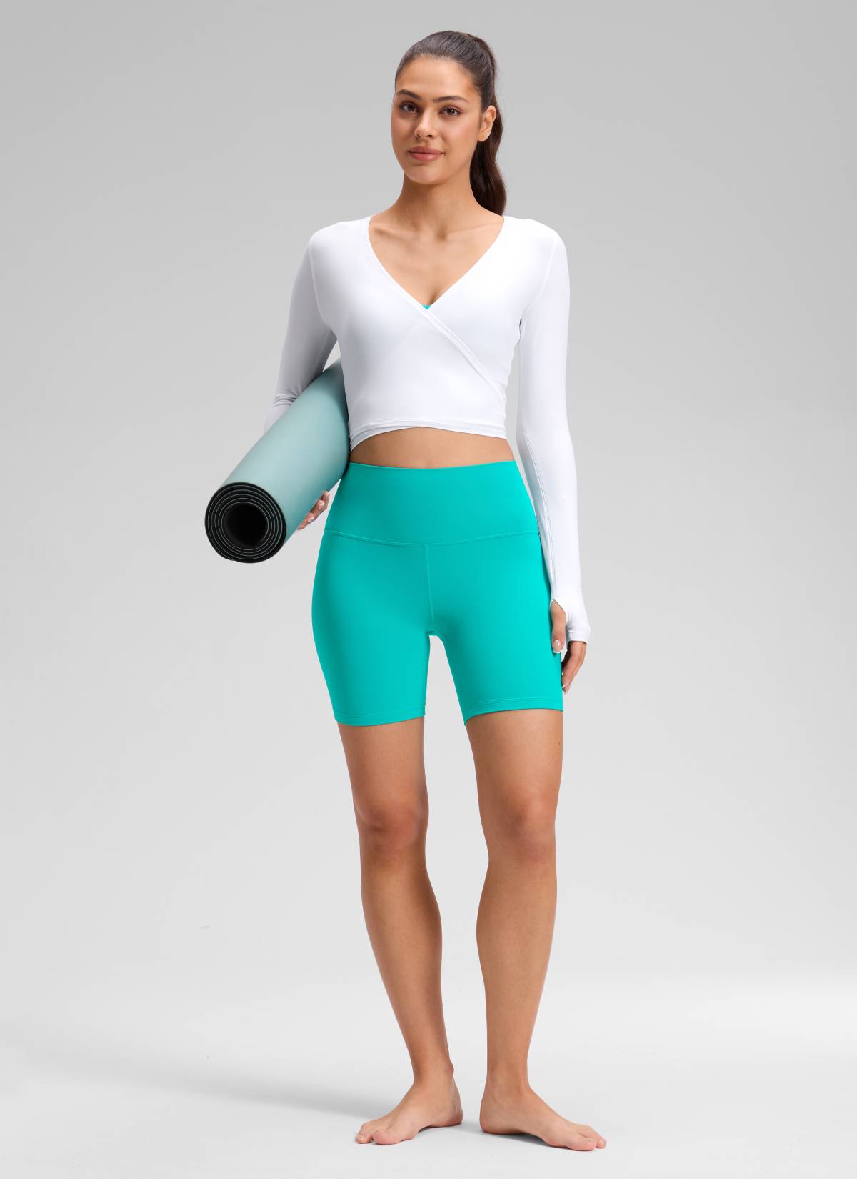 CRZ YOGA Celana Pendek Biker Yoga Wanita dengan Pinggang Tinggi, Celana Pendek " Butterluxe " 6'' Warna Tropics Teal