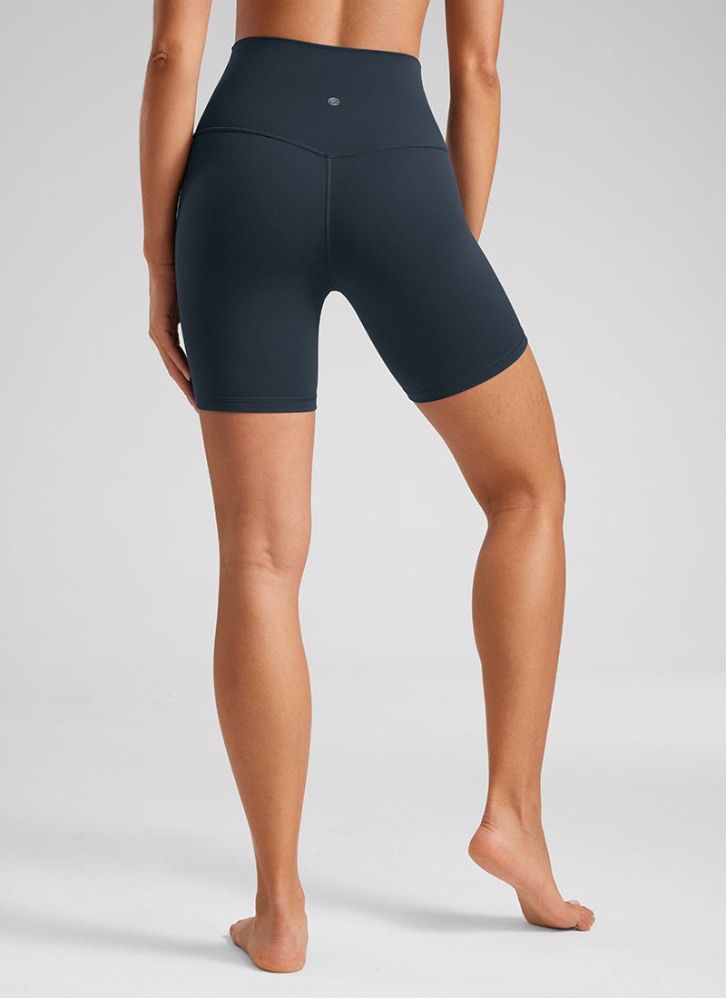 CRZ YOGA Celana Pendek Biker Yoga Wanita dengan Pinggang Tinggi, Celana Pendek " Butterluxe " 6'' Warna True Navy