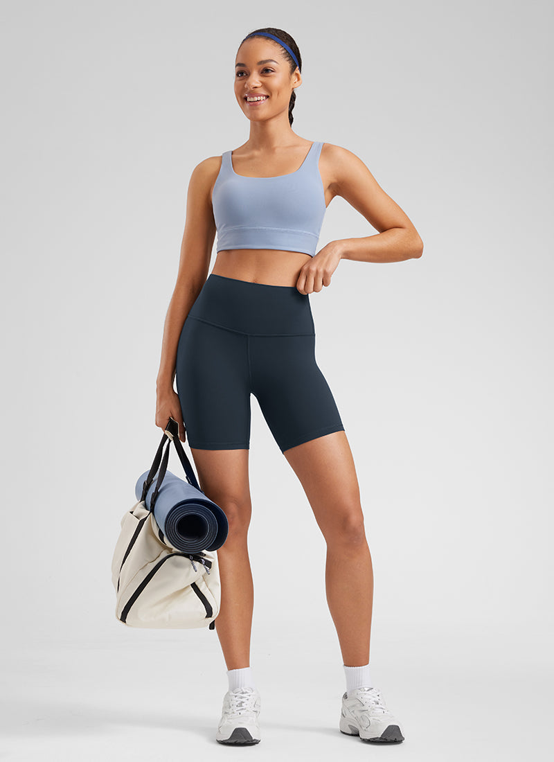 CRZ YOGA Celana Pendek Biker Yoga Wanita dengan Pinggang Tinggi, Celana Pendek " Butterluxe " 6'' Warna True Navy