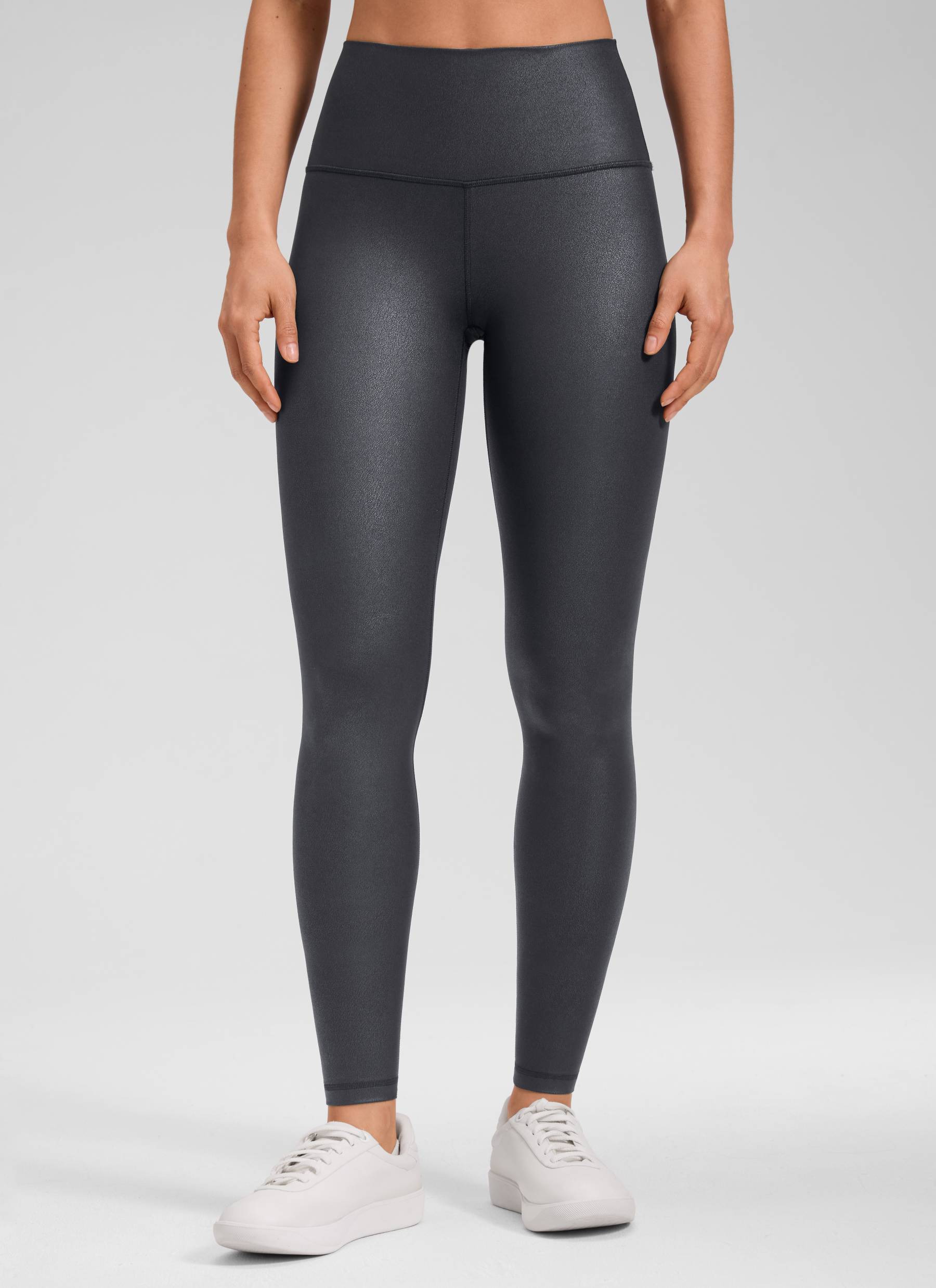 CRZ YOGA Legging Kulit Sintetis Matte untuk Wanita " Butterluxe " Ukuran 28' dengan Motif Foil Abu-abu Misterius