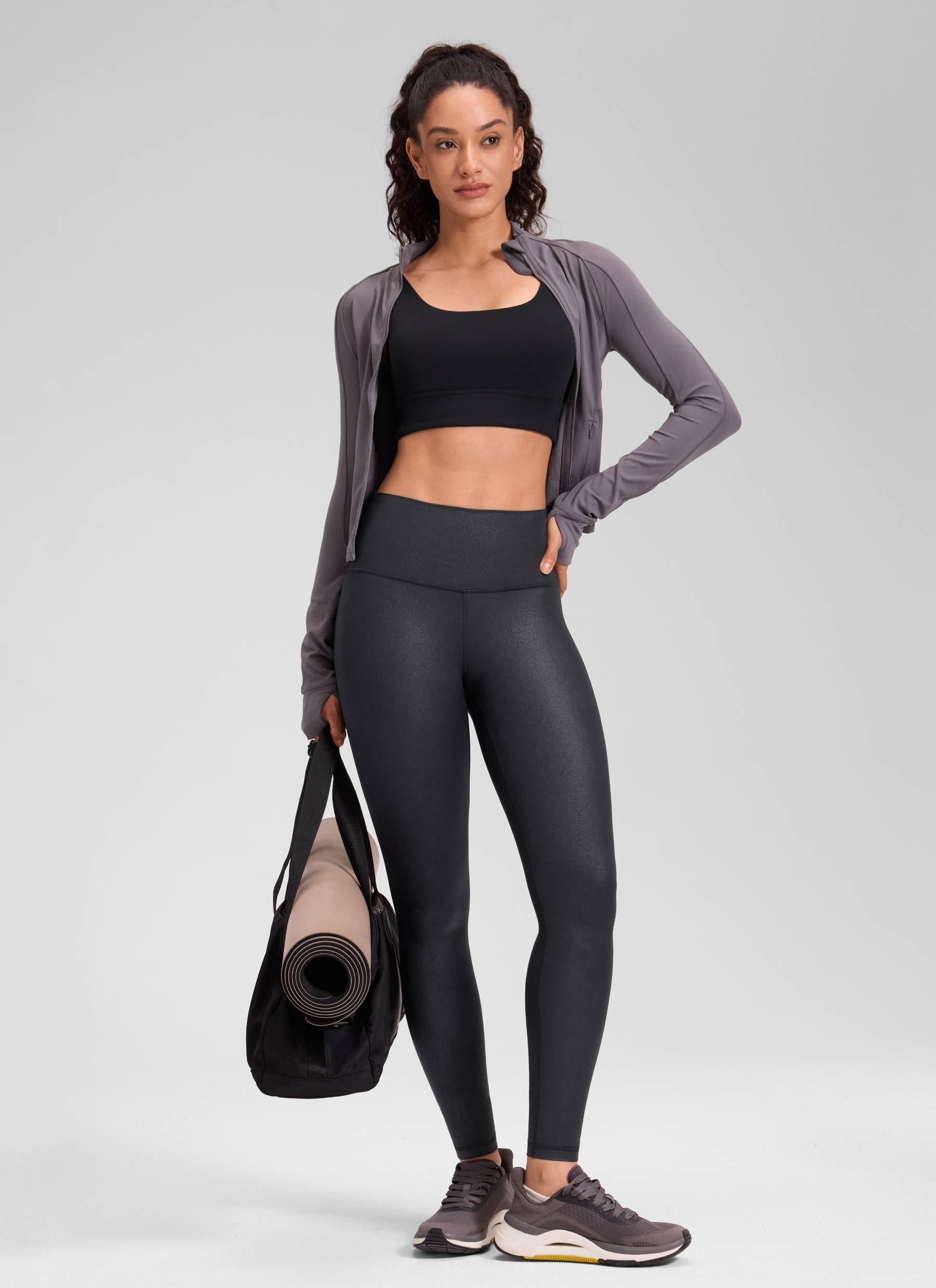 CRZ YOGA Legging Wanita dari Bahan Kulit Sintetis Matte " Butterluxe " Ukuran 28' dengan Motif Foil Hitam