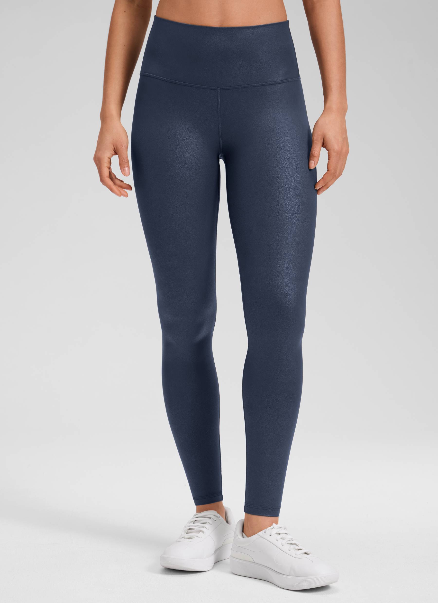 CRZ YOGA Legging Kulit Sintetis Matte untuk Wanita " Butterluxe " Ukuran 28' dengan Motif Foil Biru Laut Asli