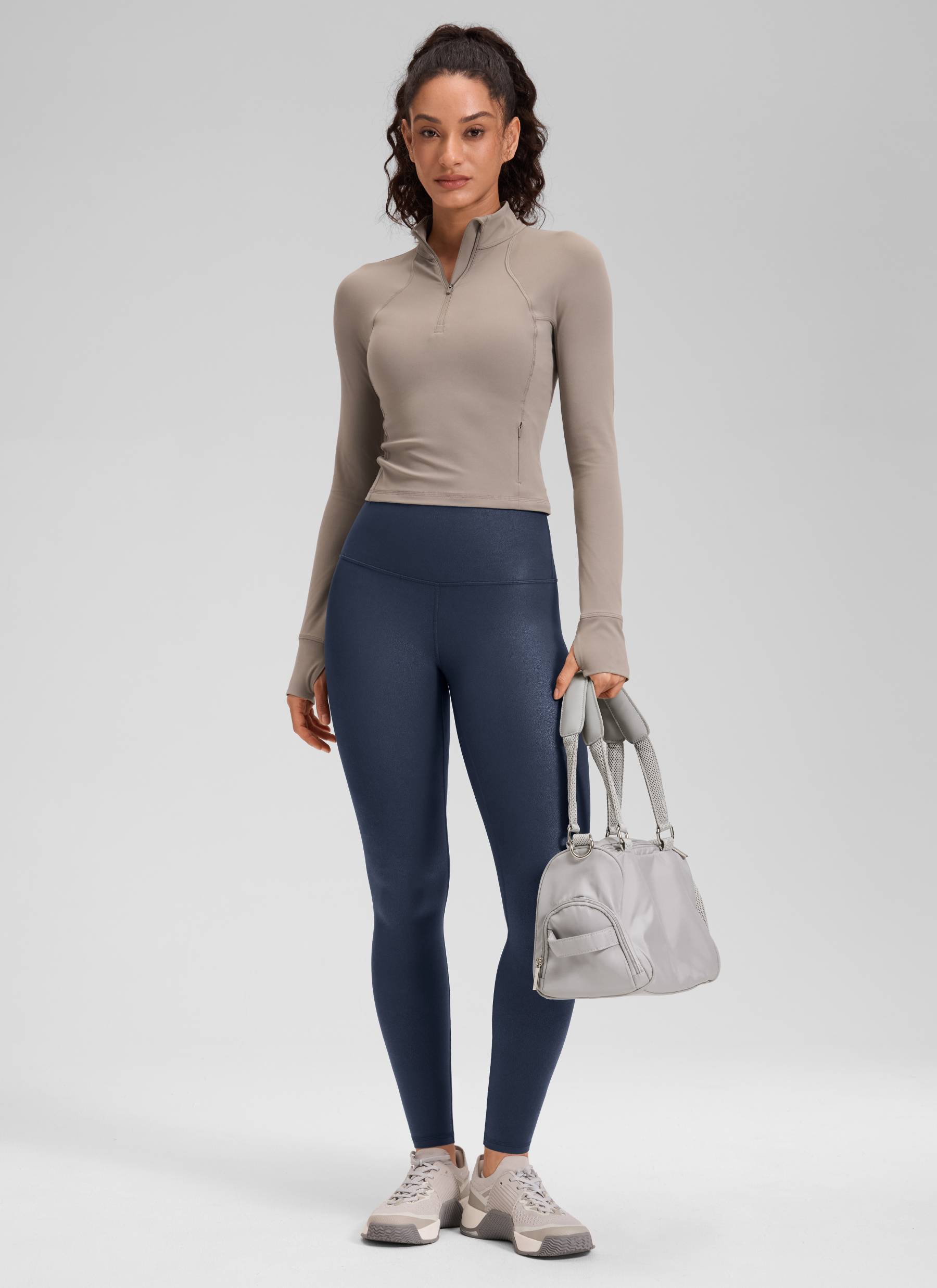 CRZ YOGA Legging Kulit Sintetis Matte untuk Wanita " Butterluxe " Ukuran 28' dengan Motif Foil Biru Laut Asli