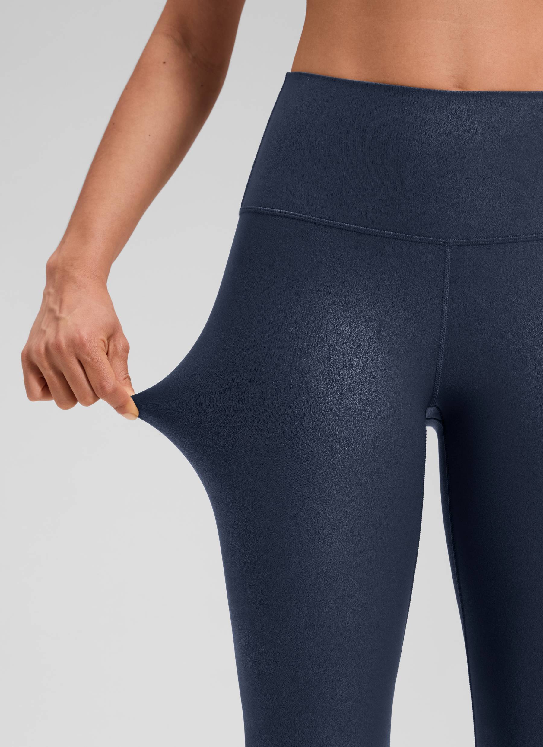 CRZ YOGA Legging Kulit Sintetis Matte untuk Wanita " Butterluxe " Ukuran 28' dengan Motif Foil Biru Laut Asli