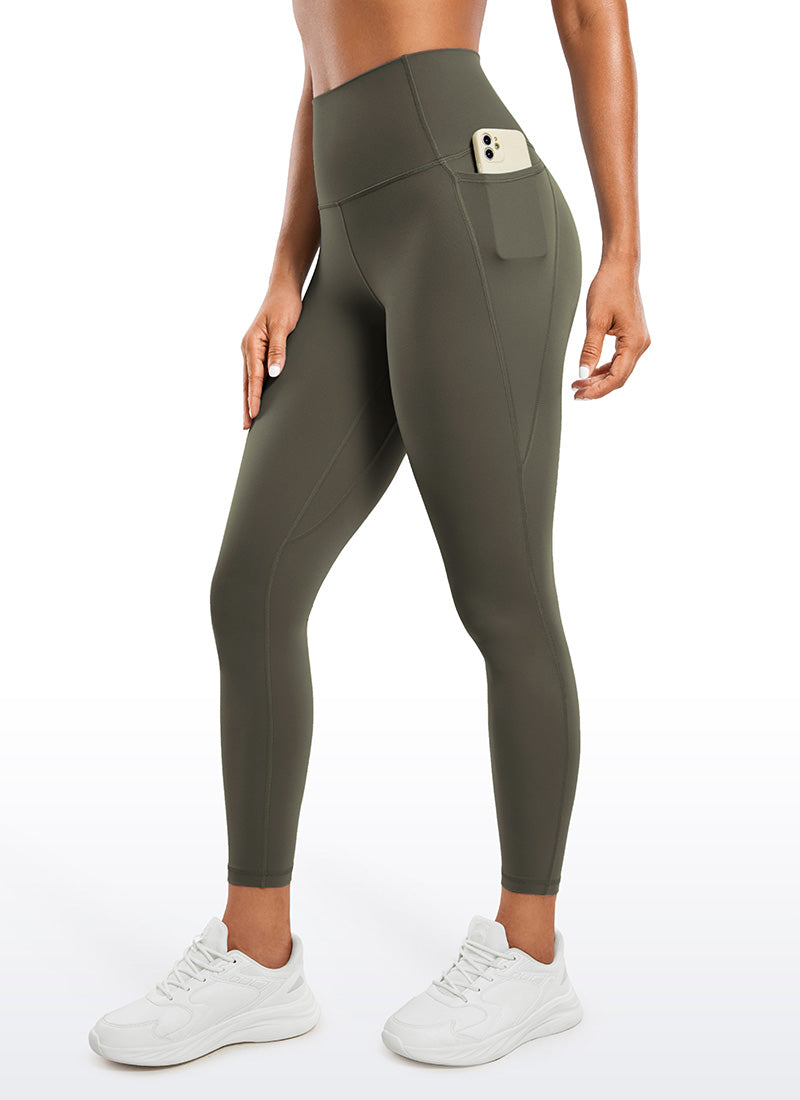 CRZ YOGA Legging Yoga Wanita Model Lounge dengan Pinggang Tinggi, Kantong, dan Desain " Butterluxe ", Panjang 25 inci, Warna Hijau Tentara Muda