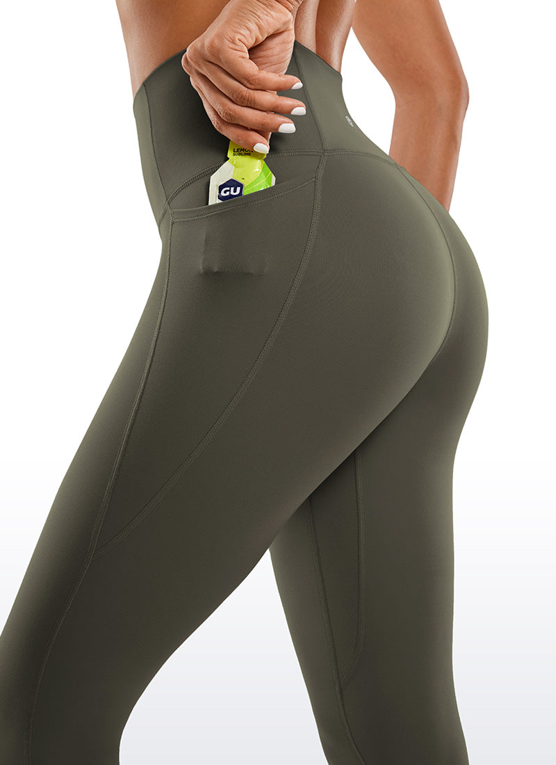 CRZ YOGA Legging Yoga Wanita Model Lounge dengan Pinggang Tinggi, Kantong, dan Desain " Butterluxe ", Panjang 25 inci, Warna Hijau Tentara Muda