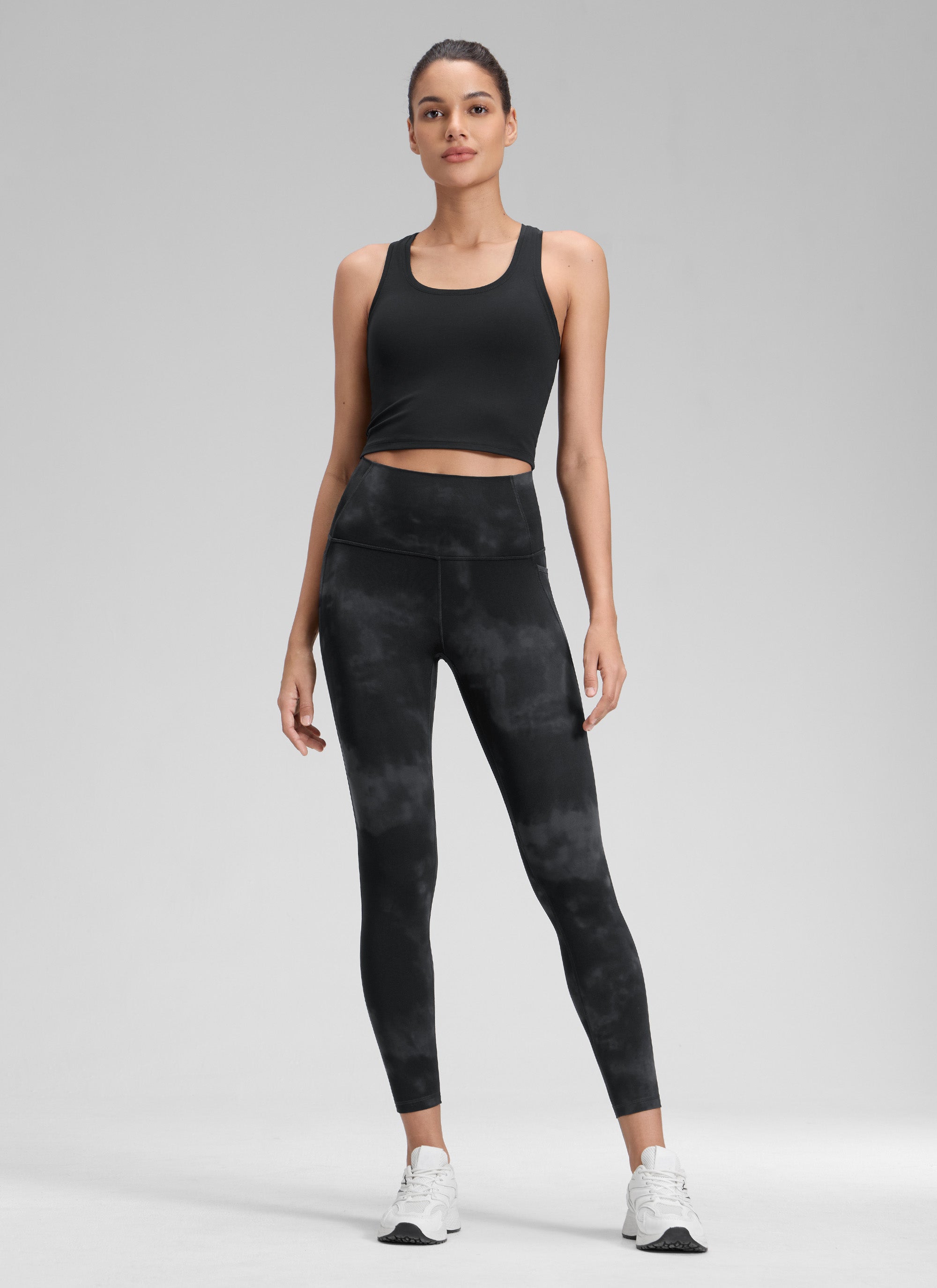 CRZ YOGA Legging Yoga Wanita Model High-Rise dengan Kantong " Butterluxe " 25'' Warna Hitam Motif Tie-Dye Bunga