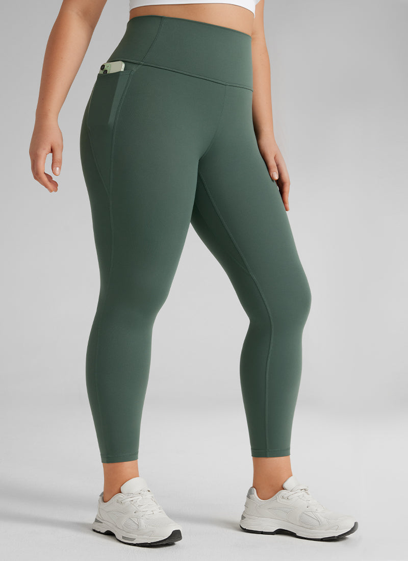 CRZ YOGA Legging Yoga Wanita Model High-Rise dengan Saku Gaya " Butterluxe ", Panjang 25'' Warna Hijau Hutan Gelap