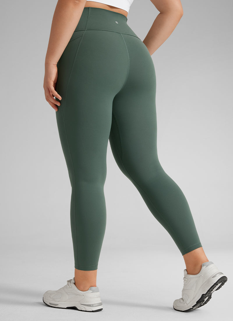 CRZ YOGA Legging Yoga Wanita Model High-Rise dengan Saku Gaya " Butterluxe ", Panjang 25'' Warna Hijau Hutan Gelap