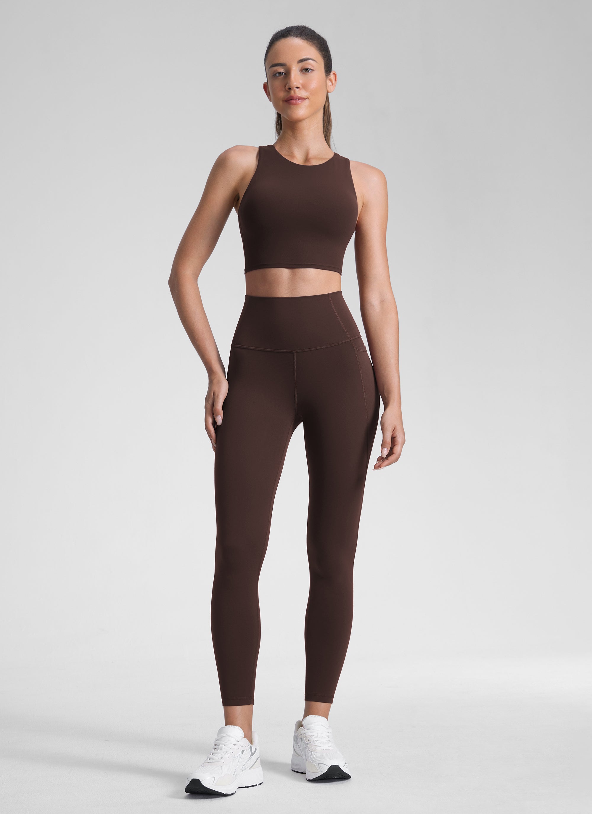 CRZ YOGA Legging Wanita Model Yoga Lounge dengan Pinggang Tinggi dan Saku " Butterluxe " 25'' Warna Cokelat Hot Fudge