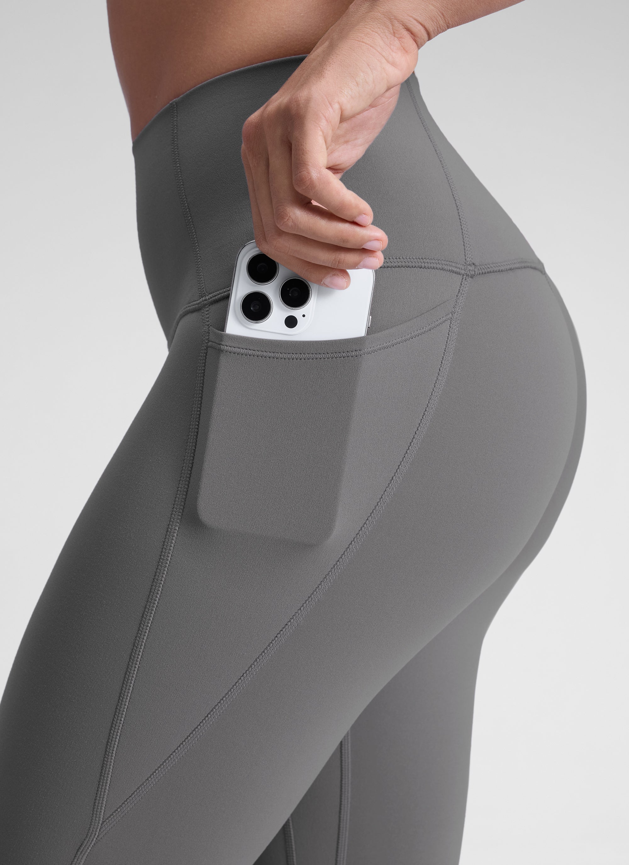 CRZ YOGA Legging Yoga Wanita Model Lounge High-Rise dengan Saku " Butterluxe ", Panjang 25 inci, Warna Abu-abu Abu-abu